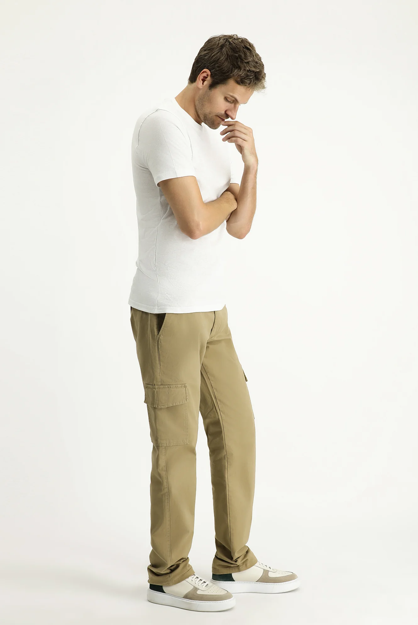 Orta Bej Regular Fit Standart Kesim Likralı Kargo Pantolon - Image 2