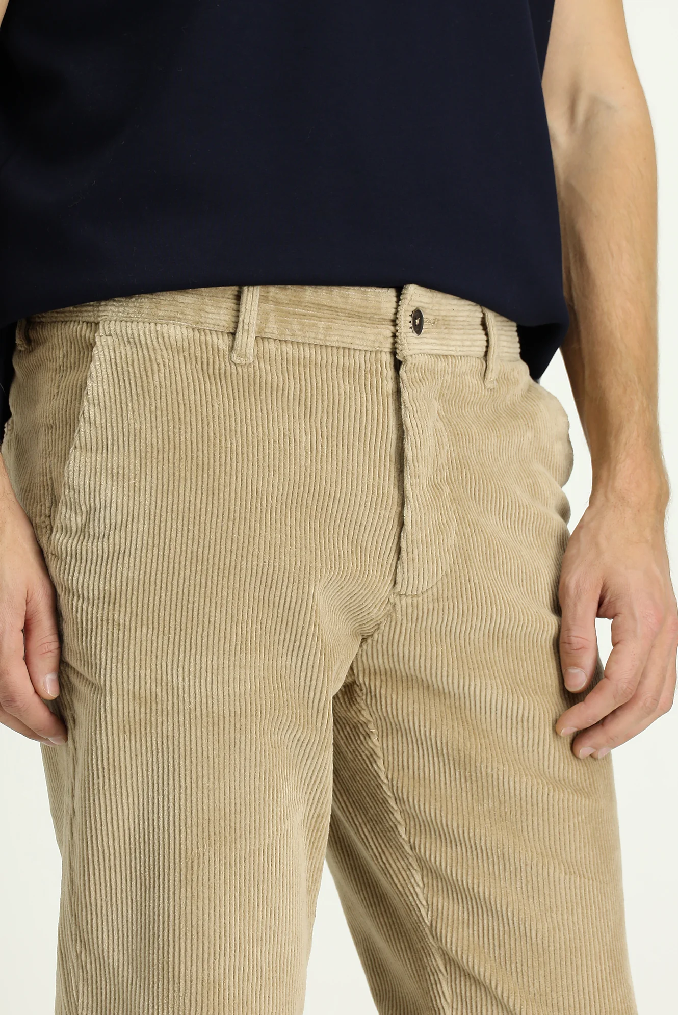Orta Bej Regular Fit Standart Kesim Pamuk Kadife Pantolon - Image 3