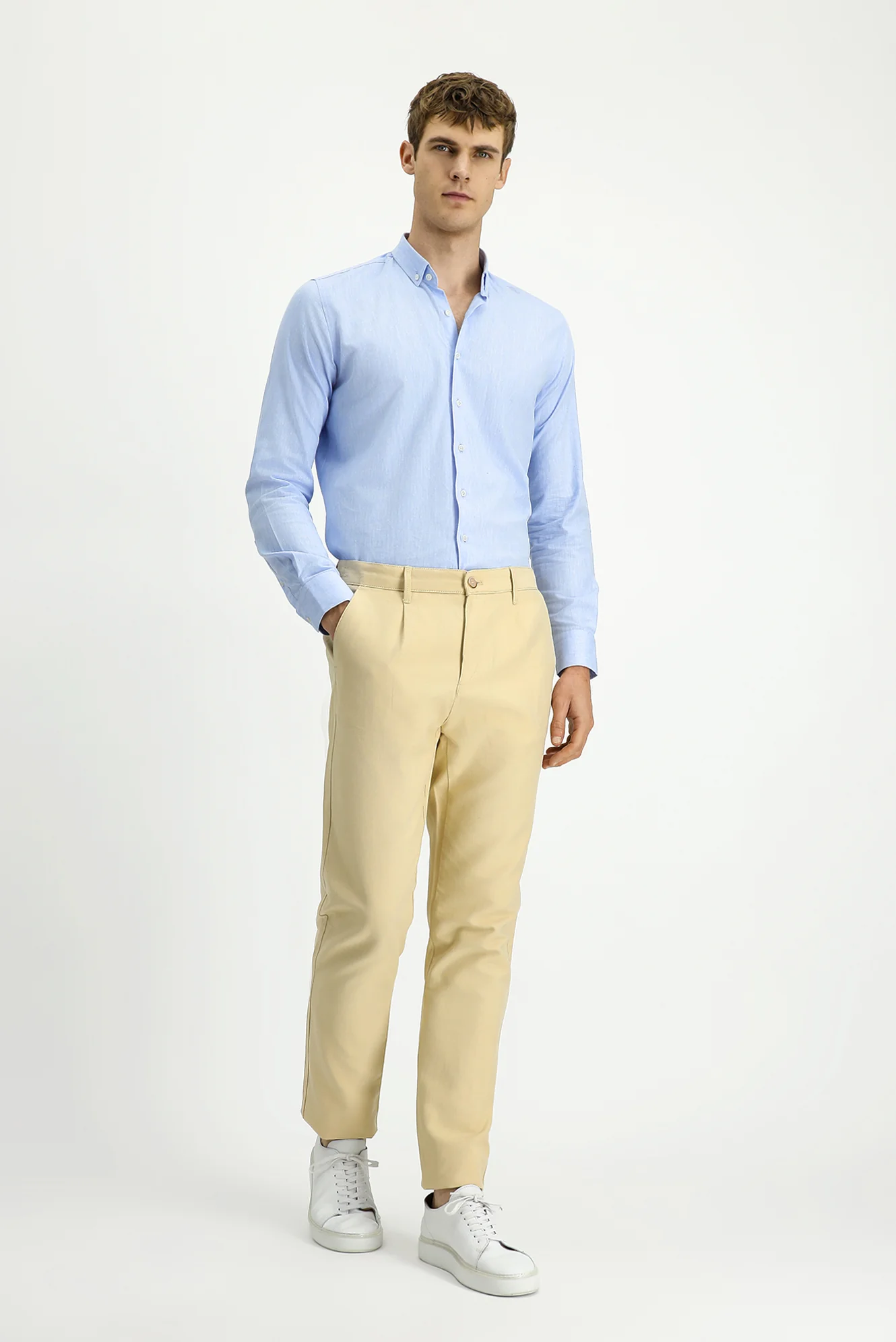 Orta Bej Regular Fit Standart Kesim Pamuklu Kanvas / Chino Pantolon - Image 2