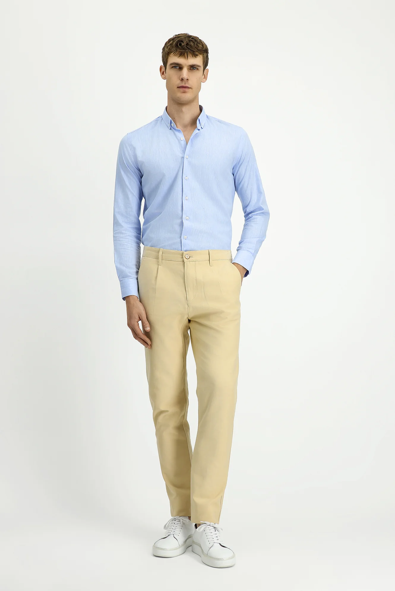 Orta Bej Regular Fit Standart Kesim Pamuklu Kanvas / Chino Pantolon - Image 3