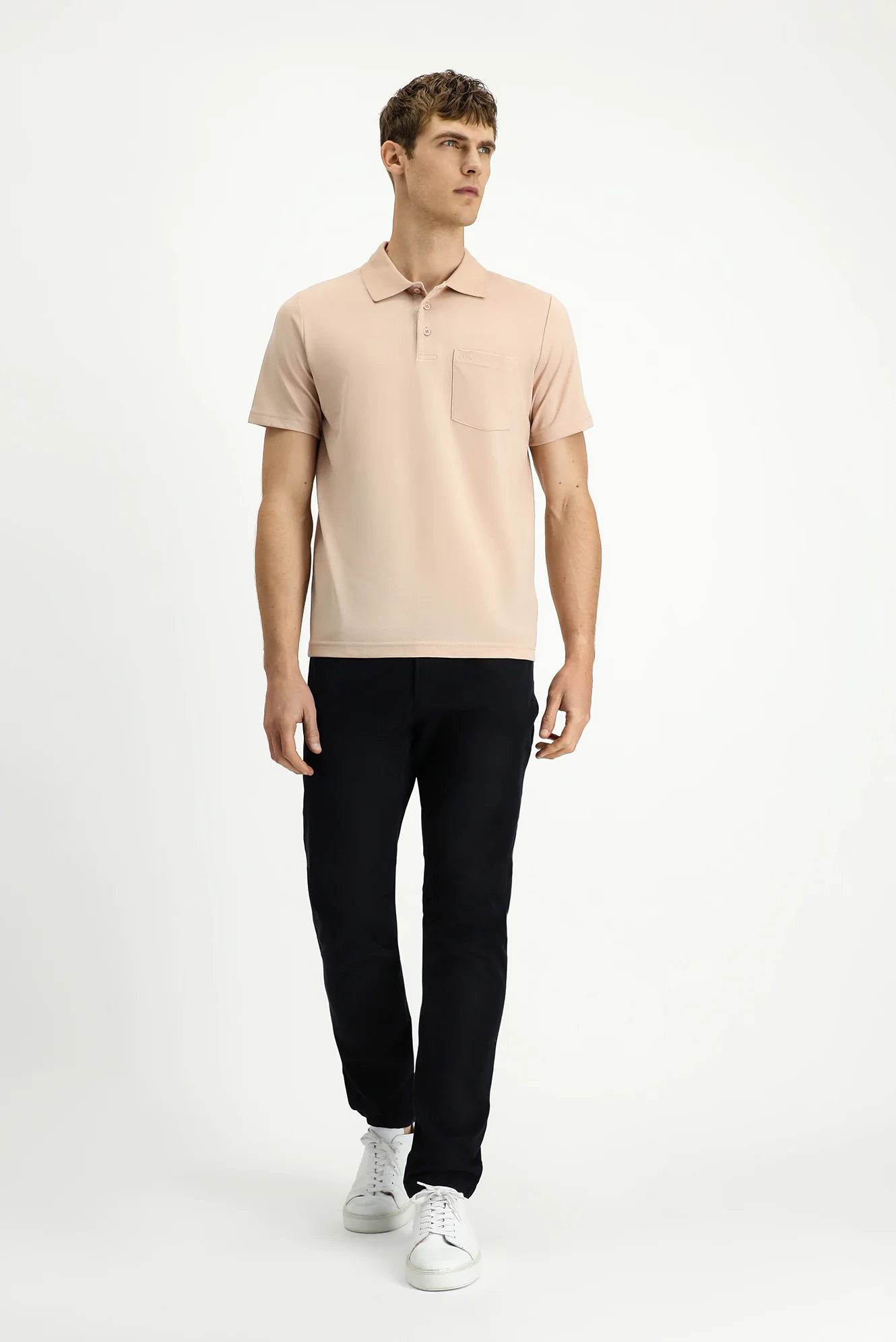 Orta Bej Regular Fit Pamuklu Nakışlı Cepli Polo Yaka Tişört - Image 2