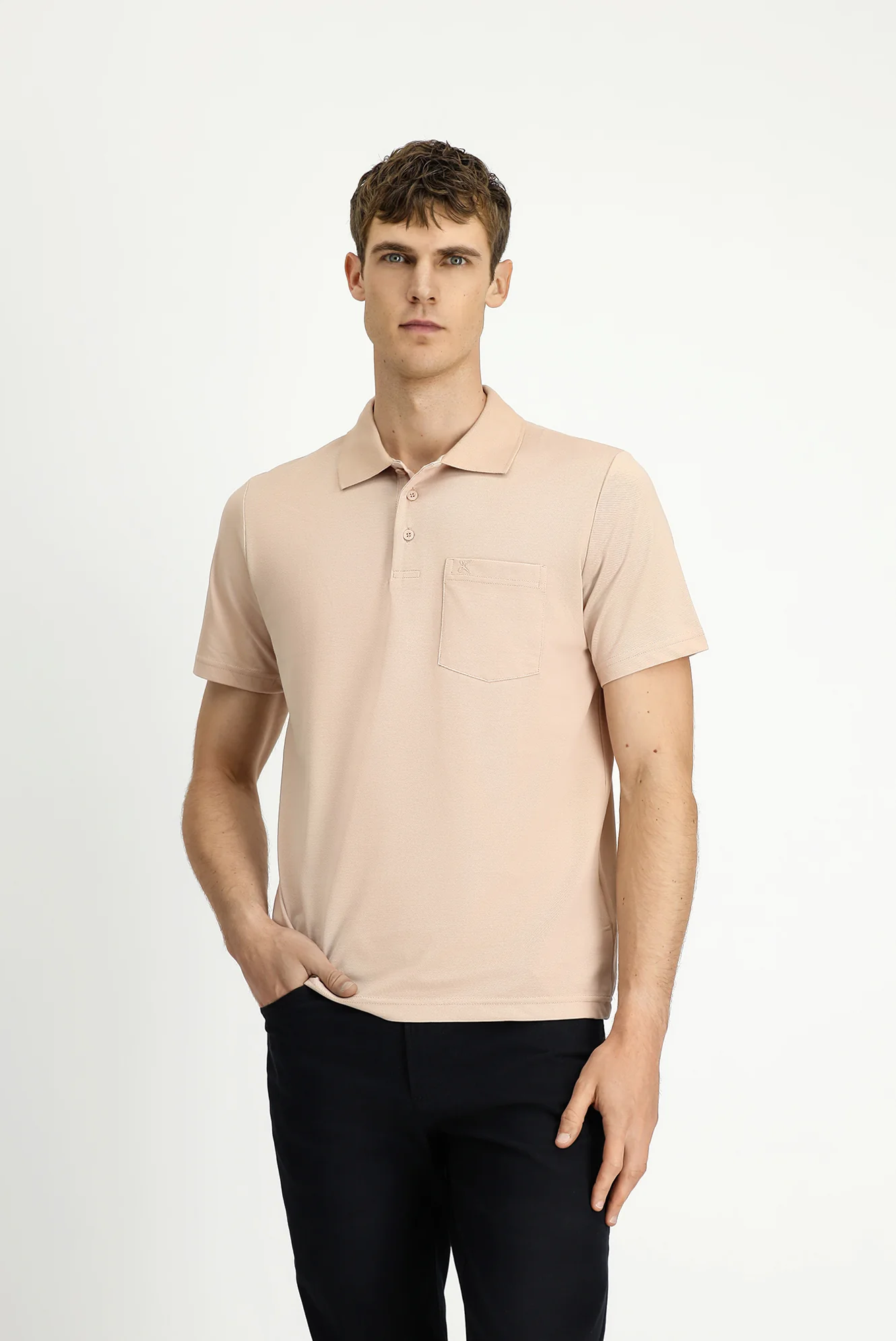 Orta Bej Regular Fit Pamuklu Nakışlı Cepli Polo Yaka Tişört - Image 4