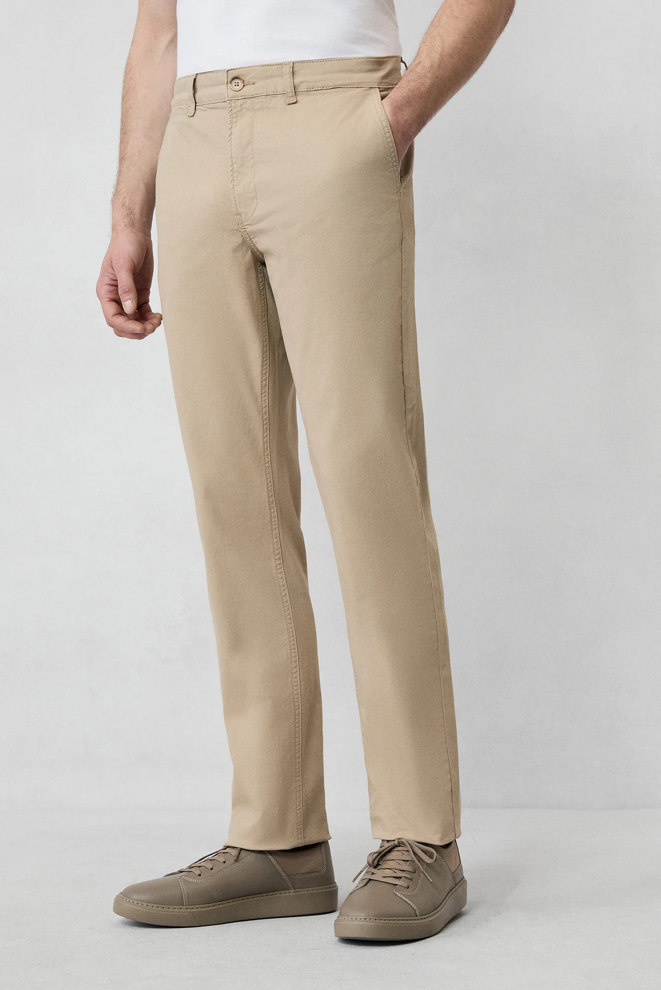 Orta Bej Regular Fit Standart Kesim Likralı Esnek Yandan Cep Kanvas / Chino Pantolon - Image 5