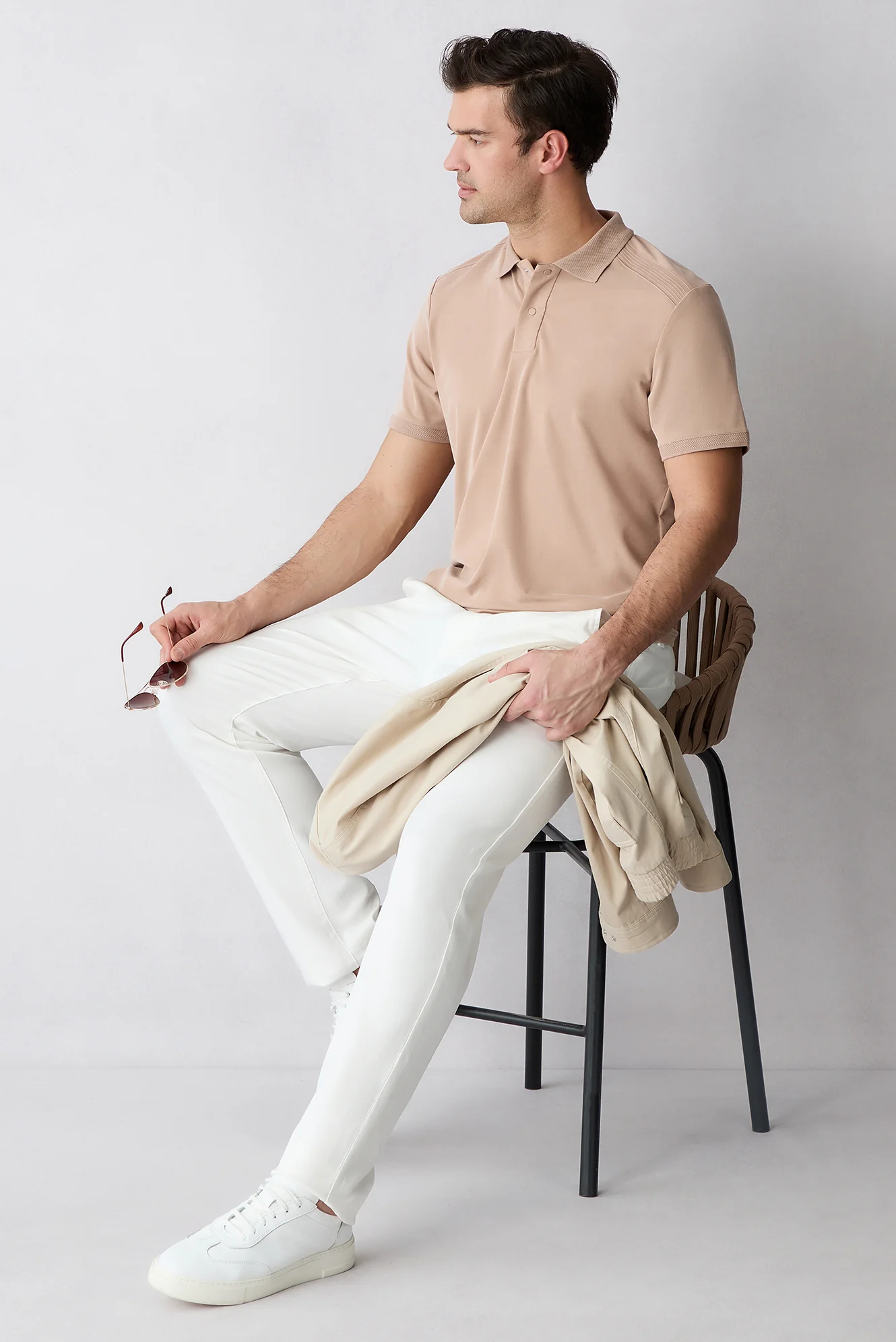 Orta Bej Regular Fit Çıtçıtlı Polo Yaka Ribana Detaylı Lyocell Karışımlı Tişört - Image 6