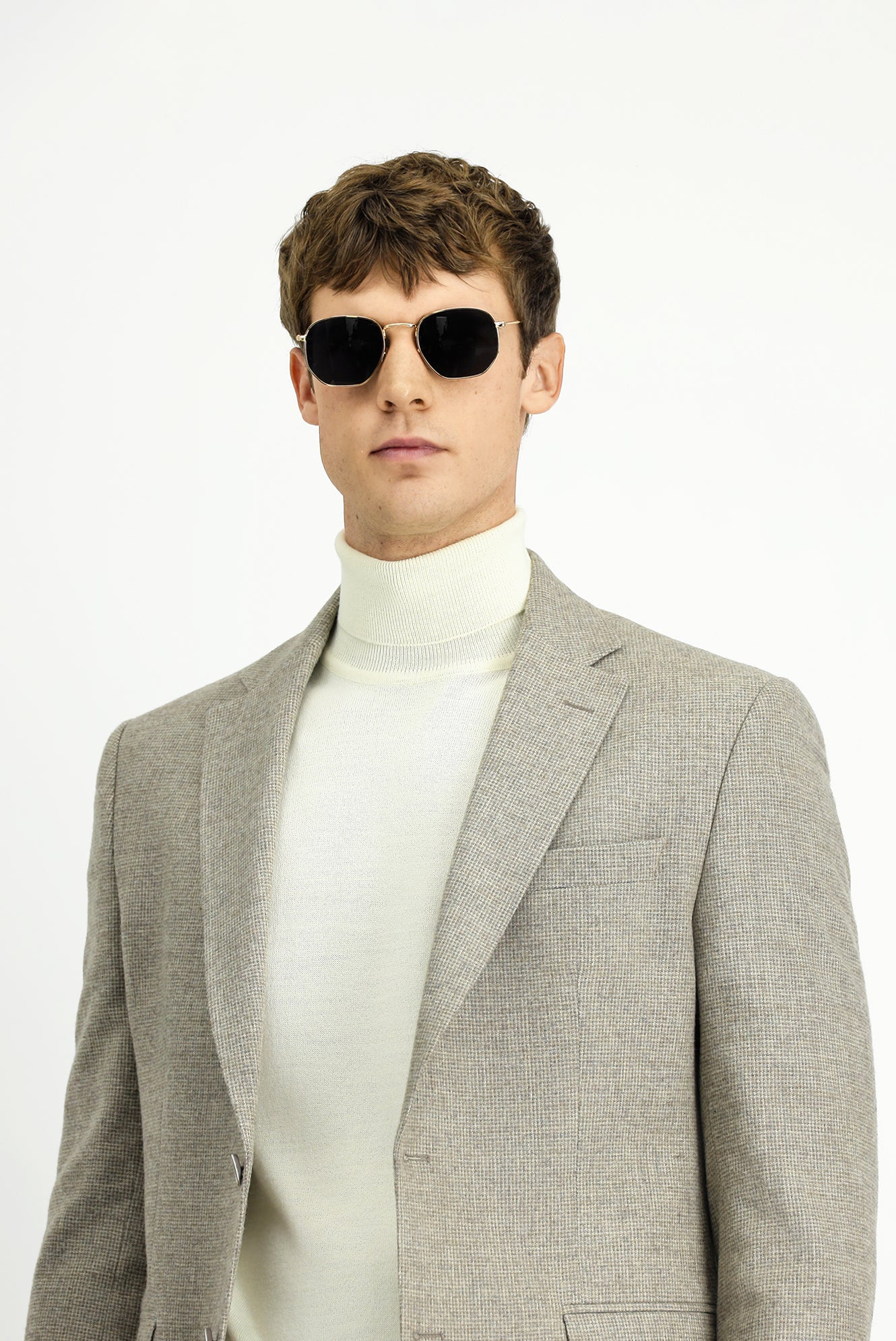 Orta Bej 4 Drop Relaxed Fit Rahat Kesim Desenli Yünlü Ceket - Image 4
