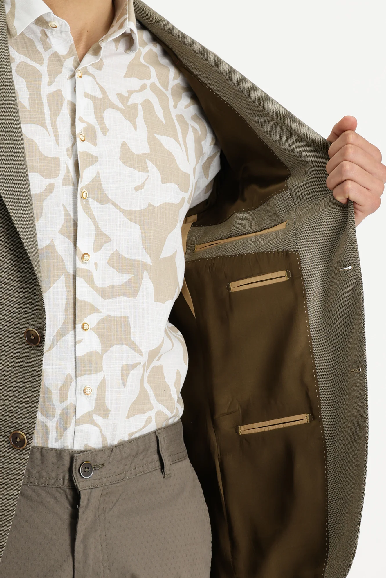 Orta Bej 4 Drop Relaxed Fit Rahat Kesim Desenli Ceket - Image 3