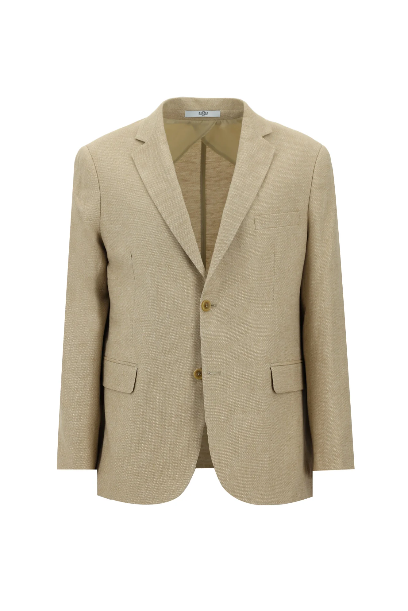 Orta Bej 4 Drop Relaxed Fit Rahat Kesim Desenli Pamuklu Keten Karışımlı Ceket