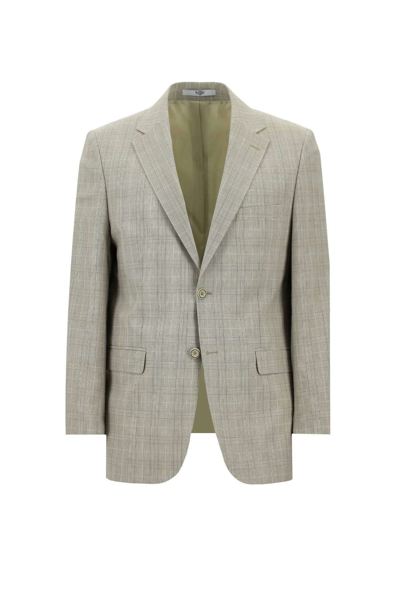 Orta Bej 4 Drop Relaxed Fit Rahat Kesim Klasik Desenli Keten Karışımlı Ceket