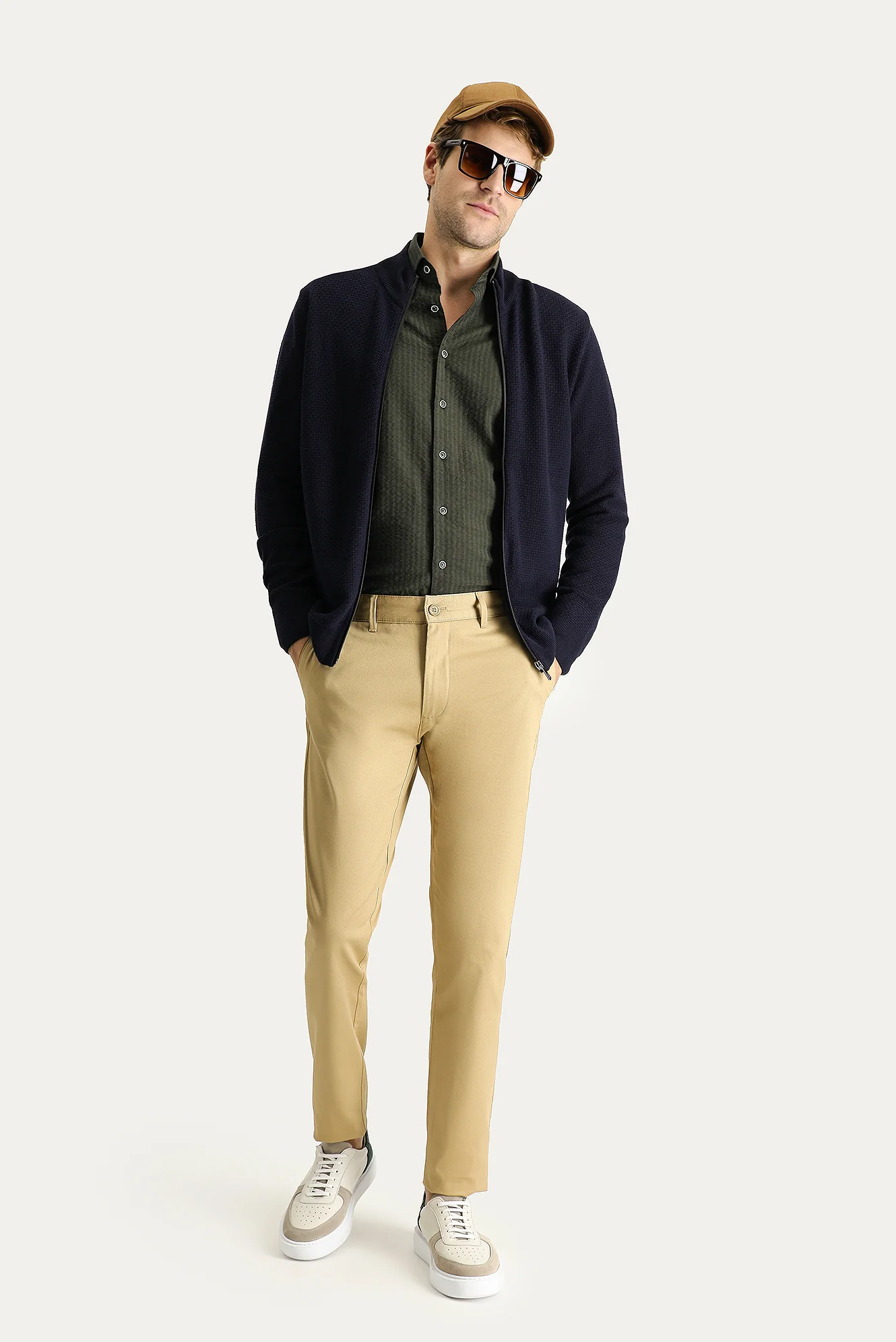 Orta Bej Relaxed Fit Rahat Kesim Likralı Kanvas / Chino Pantolon