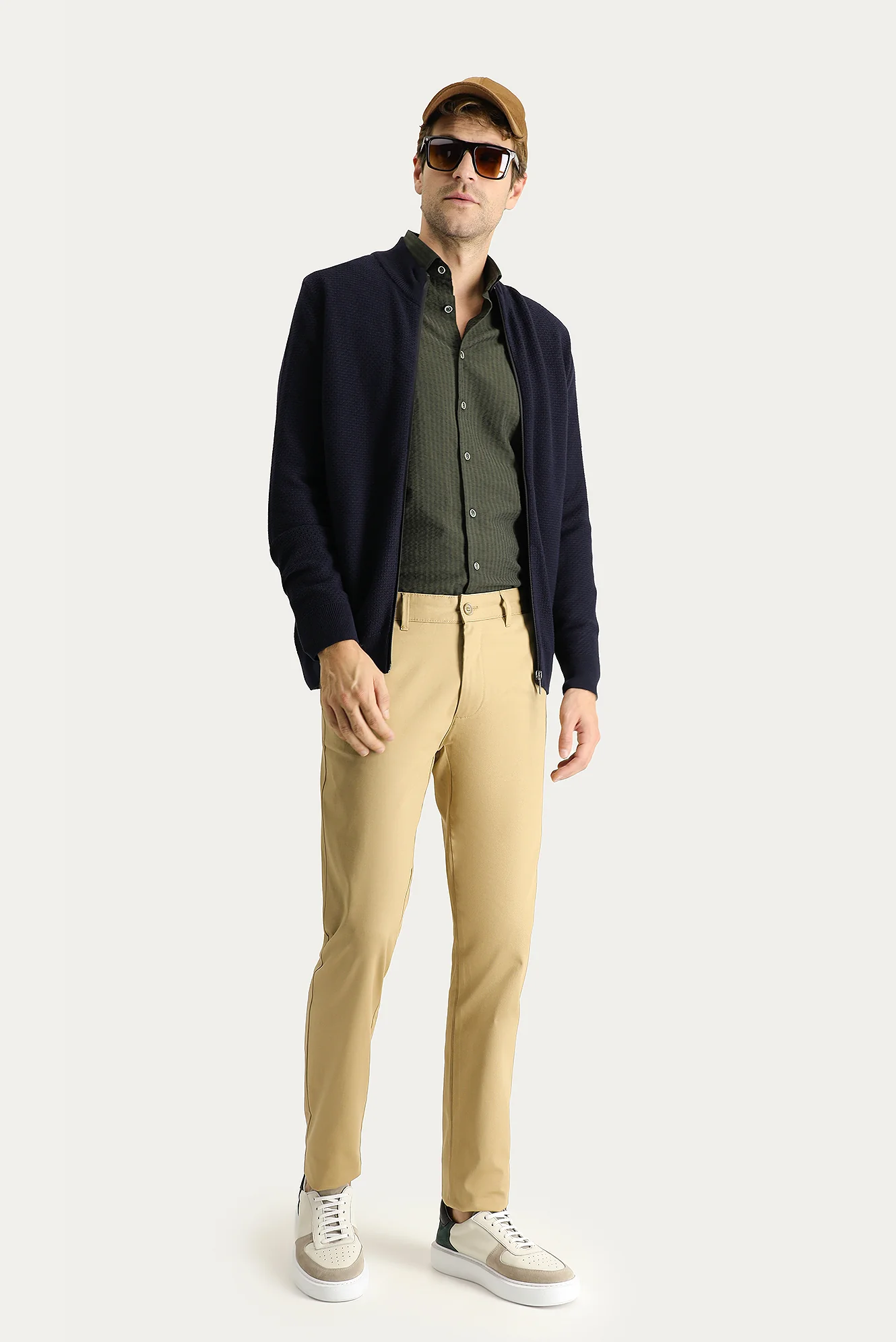 Orta Bej Relaxed Fit Rahat Kesim Likralı Kanvas / Chino Pantolon - Image 2