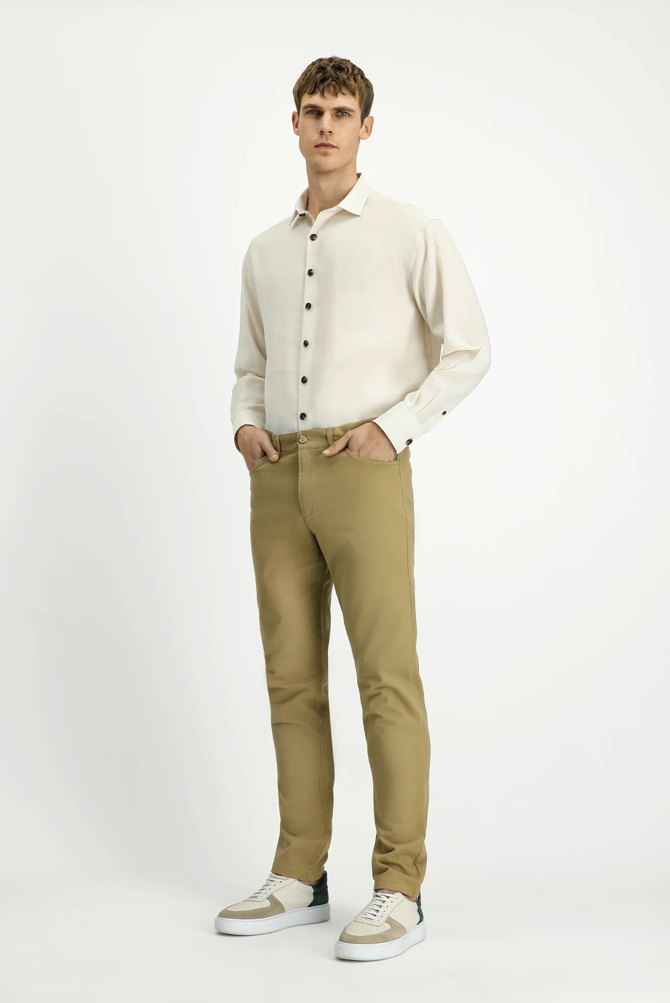 Orta Bej Relaxed Fit Rahat Kesim Likralı Yandan Cepli Kanvas / Chino Pantolon - Image 2