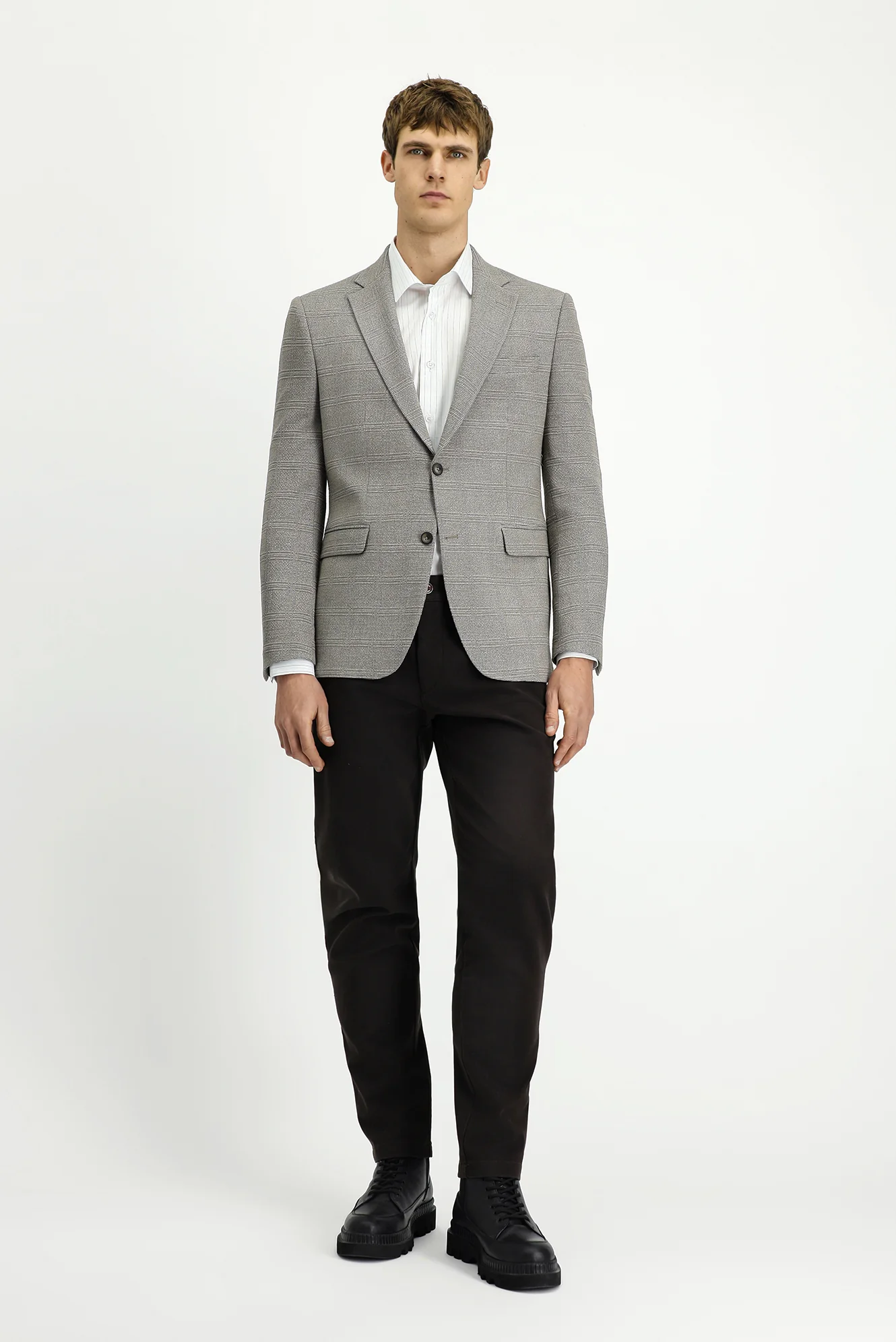 Orta Bej 7 Drop Slim Fit Dar Kesim Klasik Ekose Ceket - Image 2