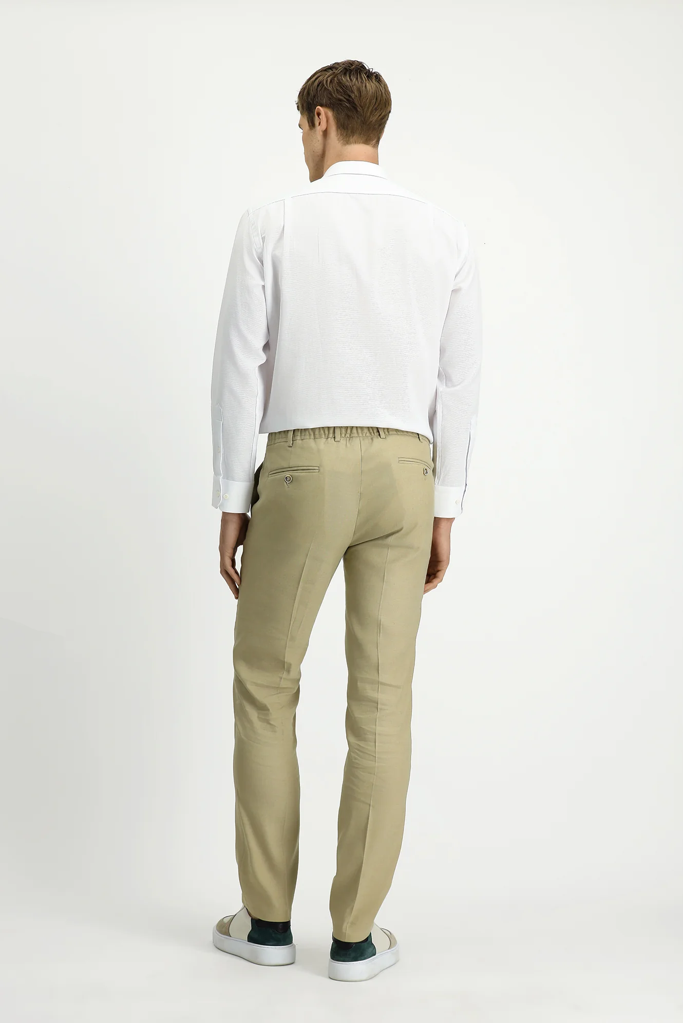 Orta Bej Slim Fit Dar Kesim Beli Lastikli İpli Keten Karışımlı Jogger Pantolon - Image 3