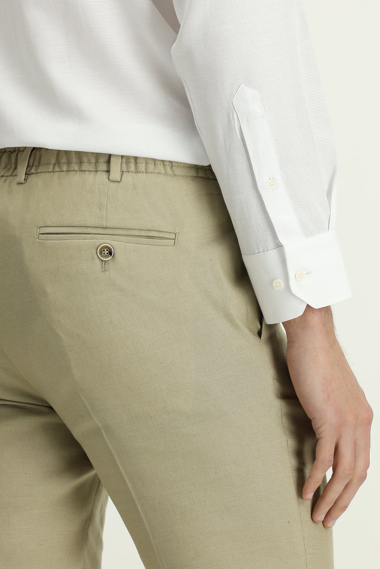 Orta Bej Slim Fit Dar Kesim Beli Lastikli İpli Keten Karışımlı Jogger Pantolon - Image 5
