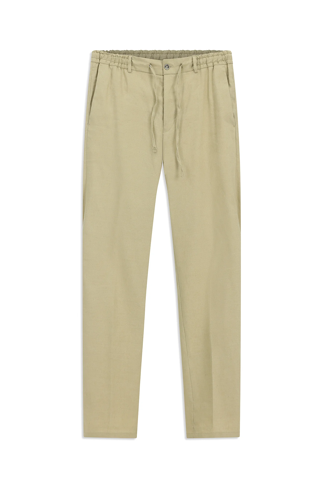 Orta Bej Slim Fit Dar Kesim Beli Lastikli İpli Keten Karışımlı Jogger Pantolon - Image 6