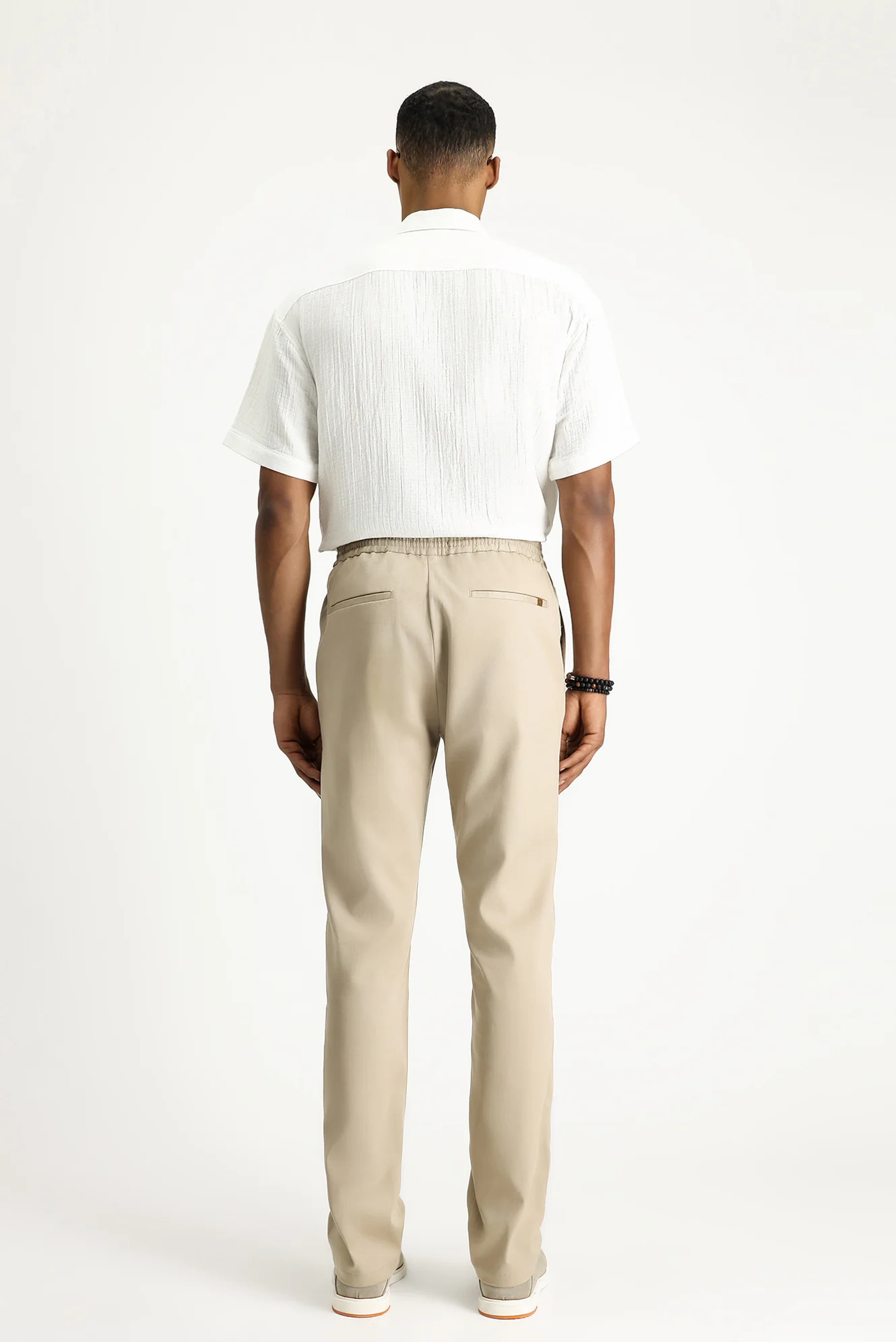Orta Bej Slim Fit Dar Kesim Beli Lastikli İpli Likralı Jogger Pantolon - Image 3