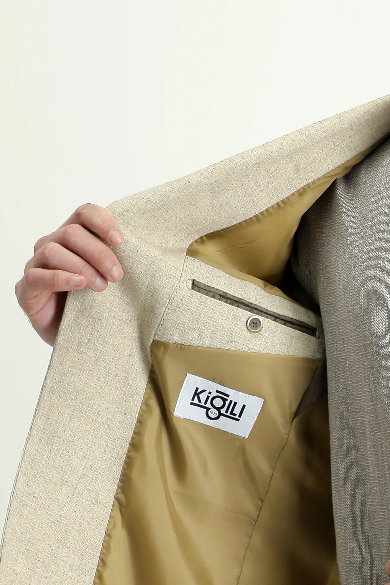 Orta Bej 7 Drop Slim Fit Dar Kesim Klasik Desenli Keten Ceket - Image 5