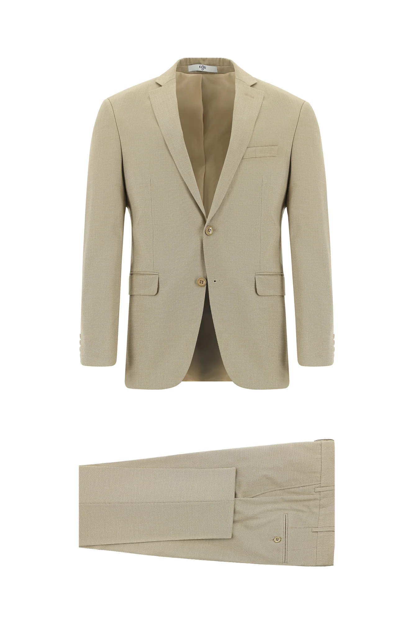 Orta Bej 7 Drop Slim Fit Dar Kesim Desenli Takım Elbise