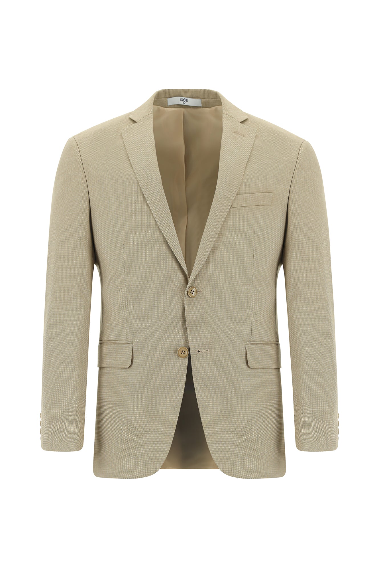 Orta Bej 7 Drop Slim Fit Dar Kesim Desenli Takım Elbise - Image 2