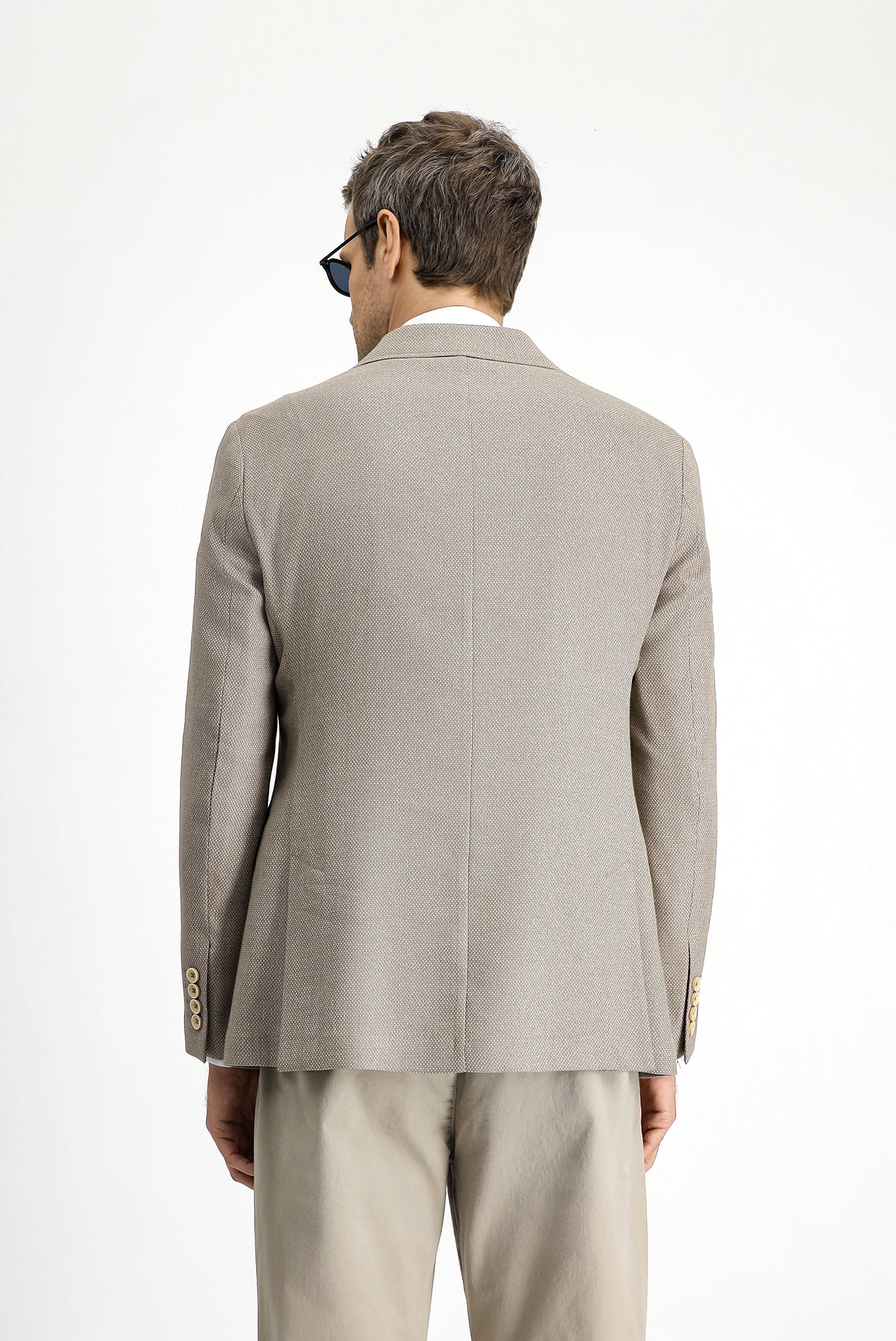 Orta Bej 7 Drop Slim Fit Dar Kesim Klasik Keten Karışımlı Desenli Ceket - Image 5