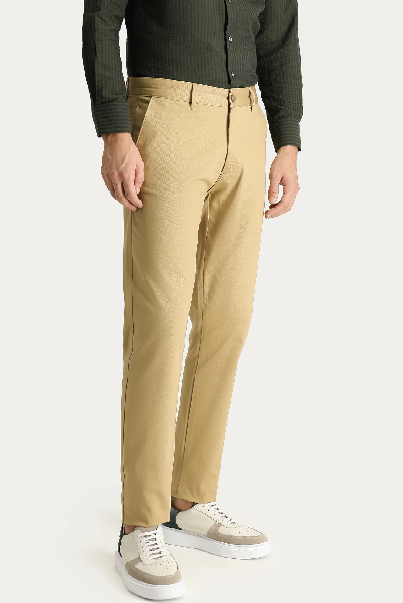 Orta Bej Slim Fit Dar Kesim Likralı Kanvas / Chino Pantolon - Image 4