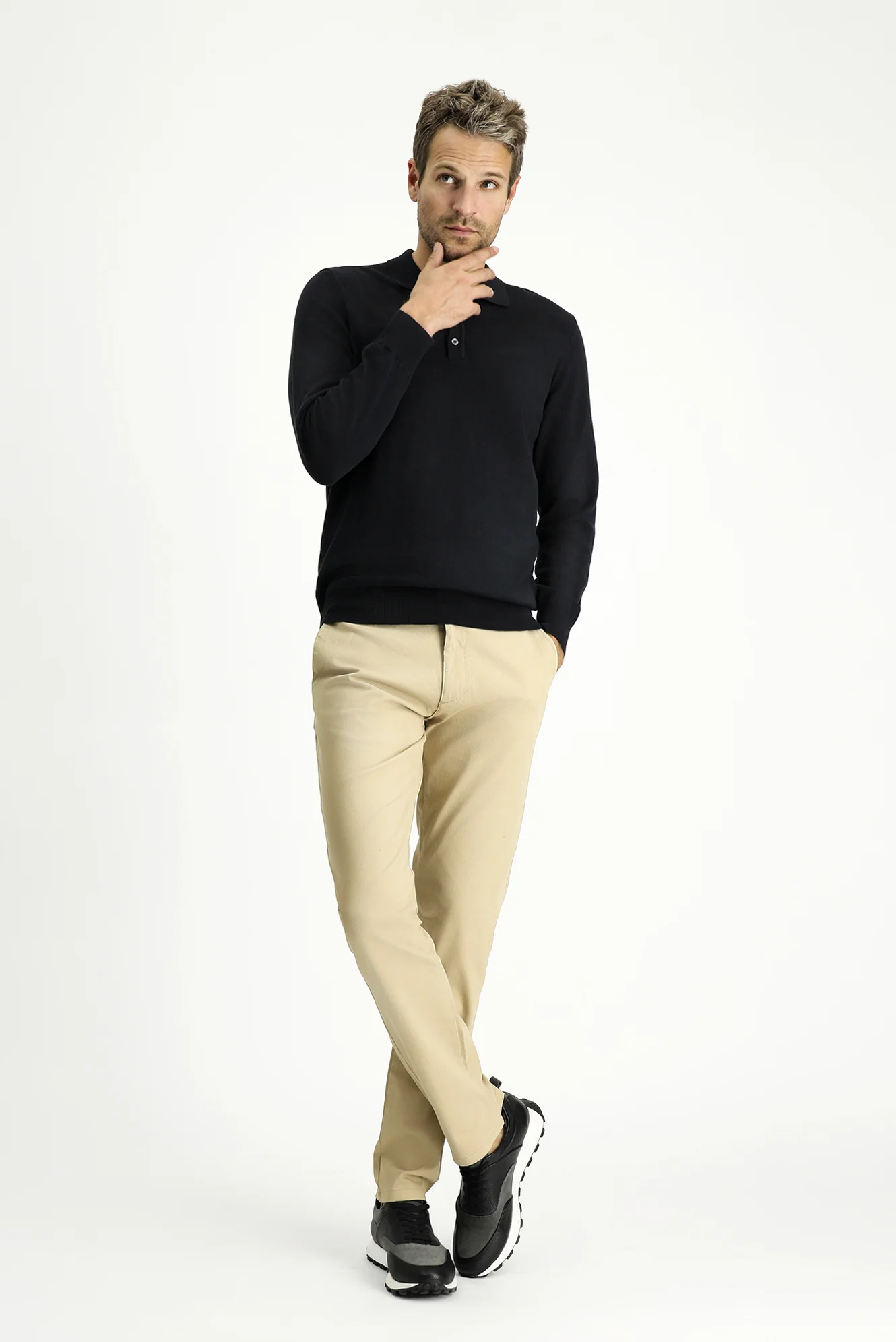 Orta Bej Slim Fit Dar Kesim Likralı Kanvas / Chino Pantolon