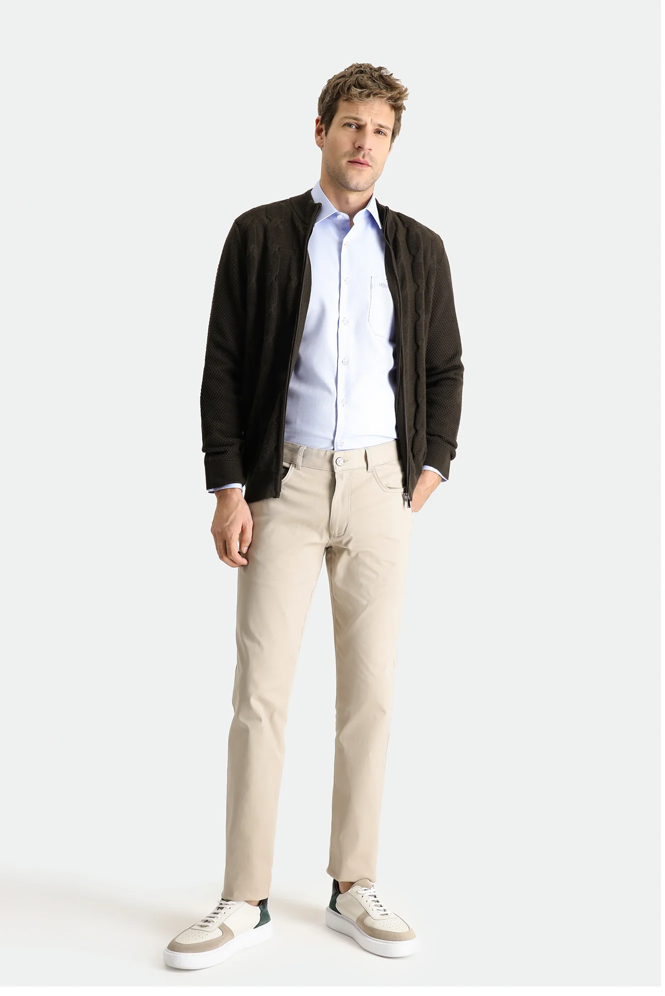 Orta Bej Slim Fit Dar Kesim Likralı Kanvas / Chino Pantolon - Image 2