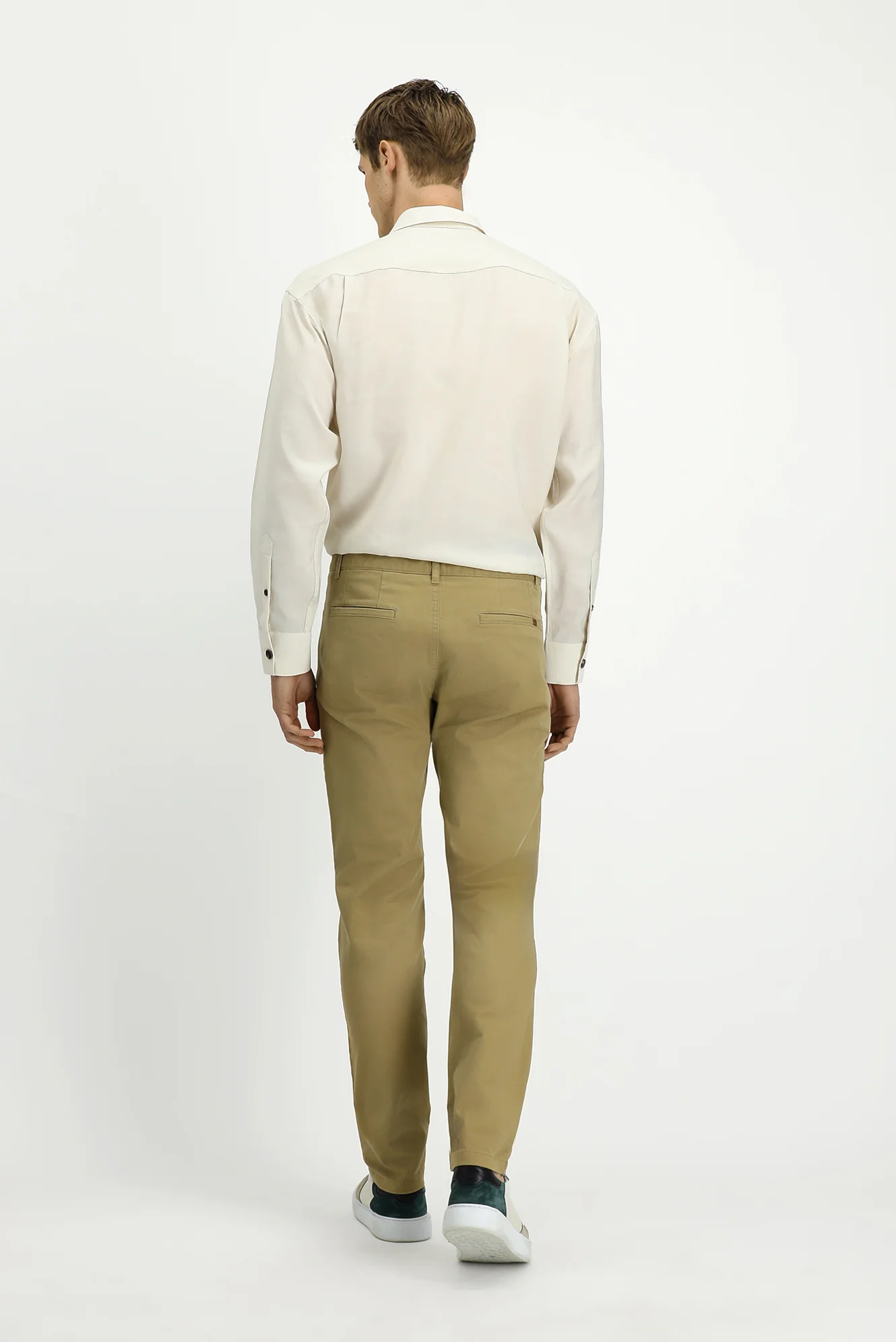 Orta Bej Slim Fit Dar Kesim Likralı Yandan Cepli Kanvas / Chino Pantolon - Image 4