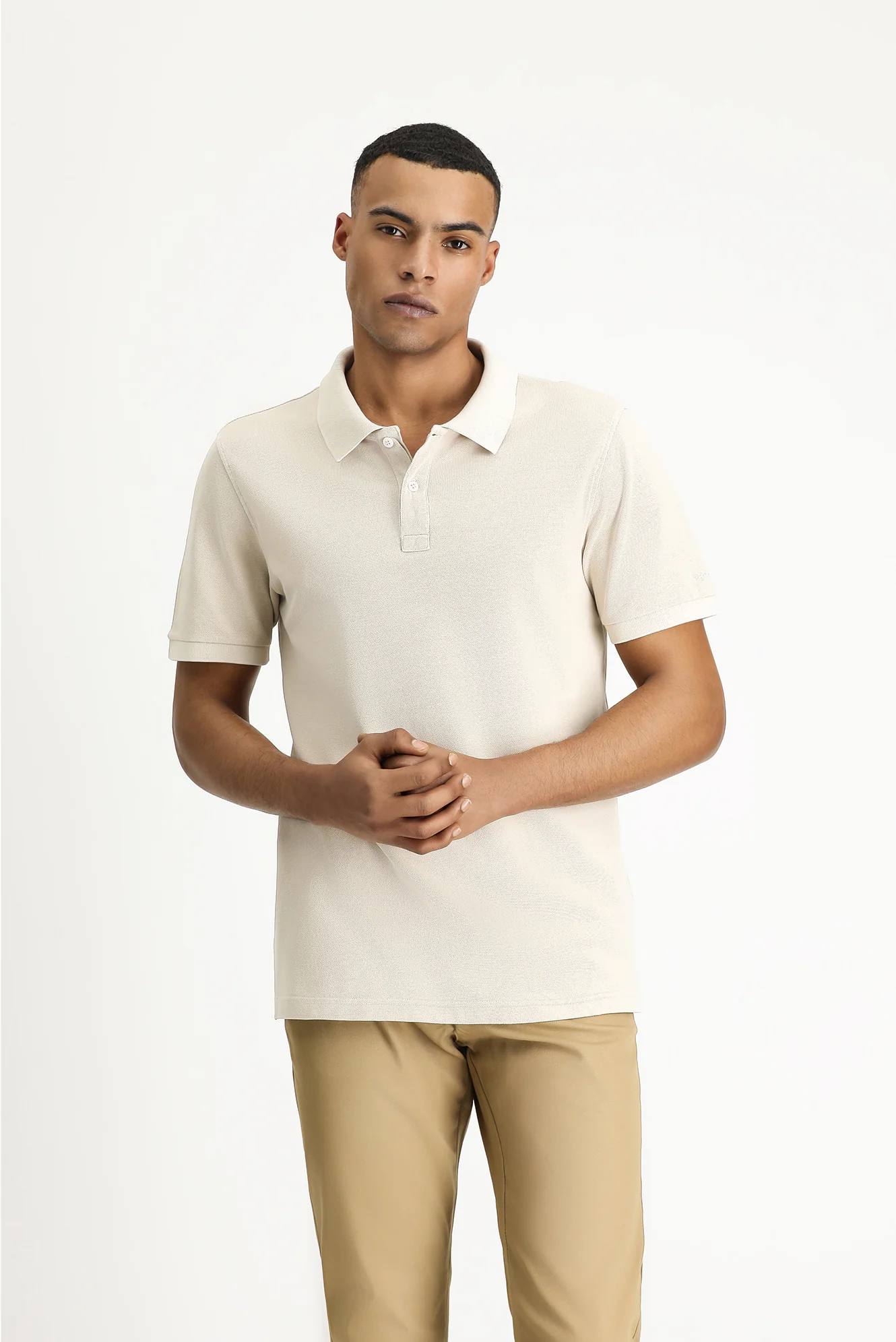 Orta Bej Slim Fit Dar Kesim Nakışlı Pamuk Polo Yaka Tişört - Image 3