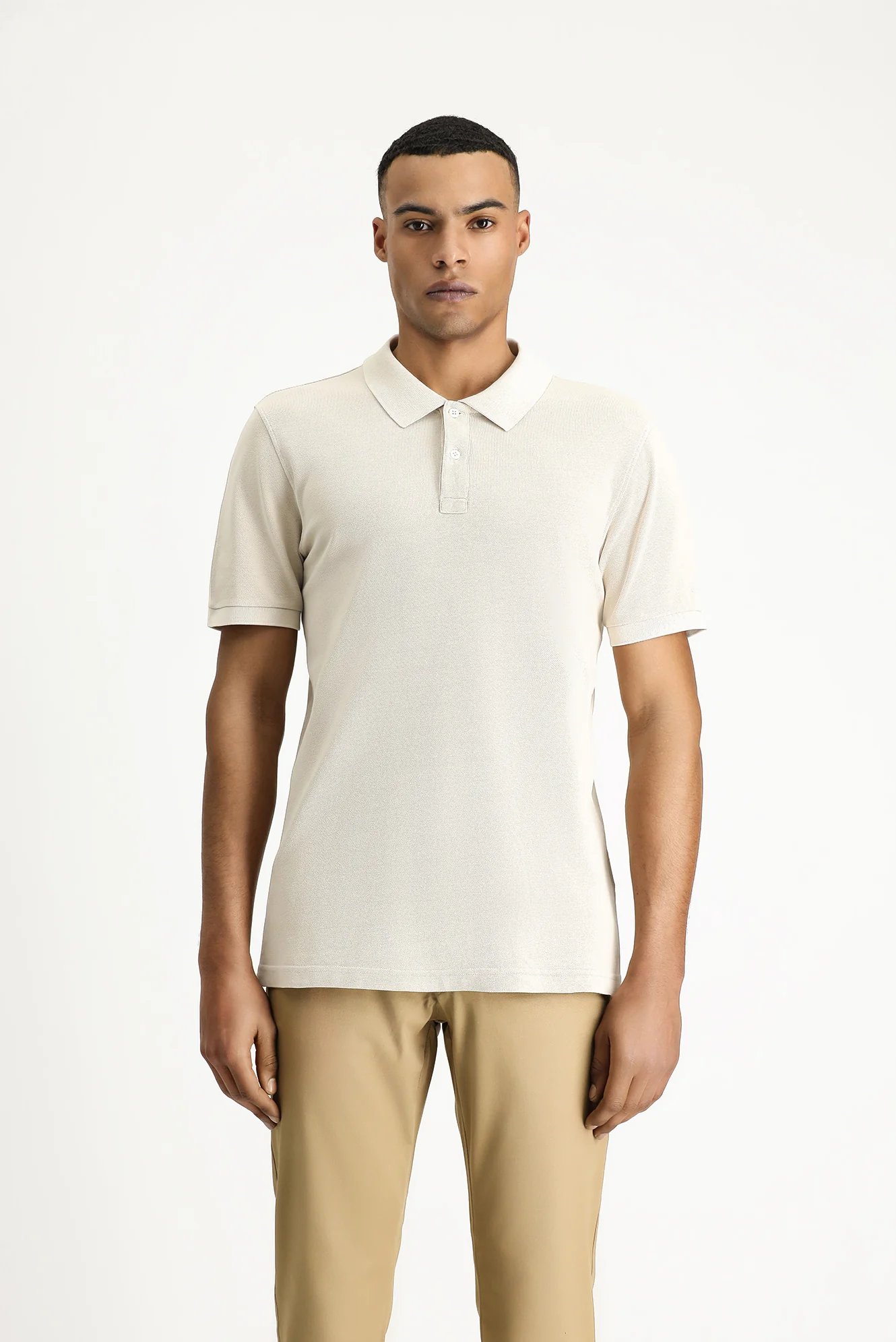 Orta Bej Slim Fit Dar Kesim Nakışlı Pamuk Polo Yaka Tişört - Image 4