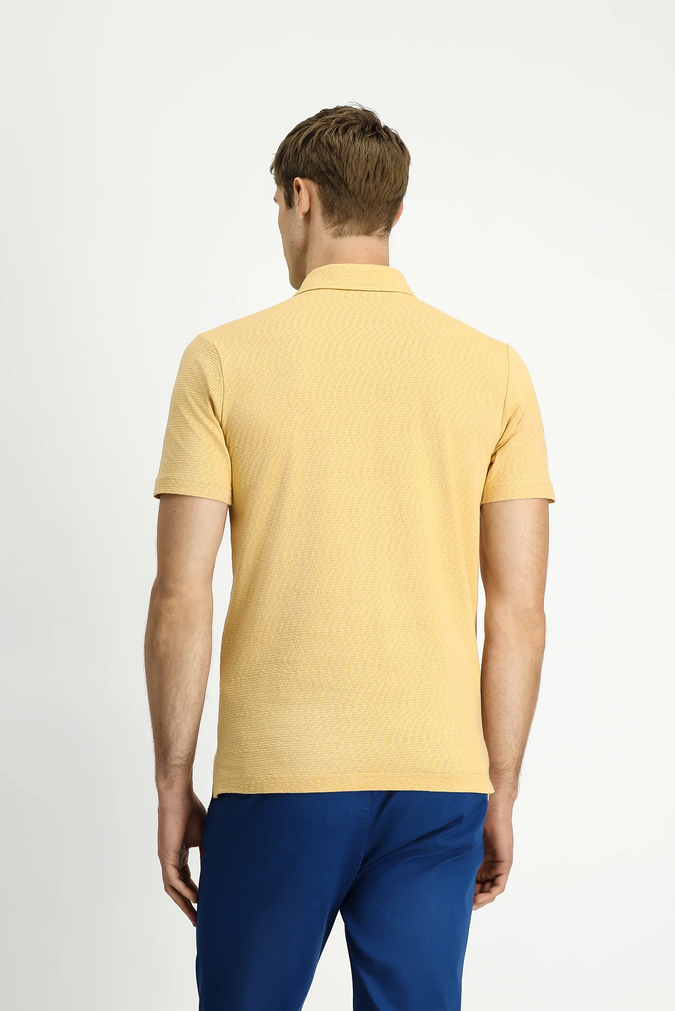 Orta Bej Slim Fit Dar Kesim Pamuk Desenli Polo Yaka Tişört - Image 5