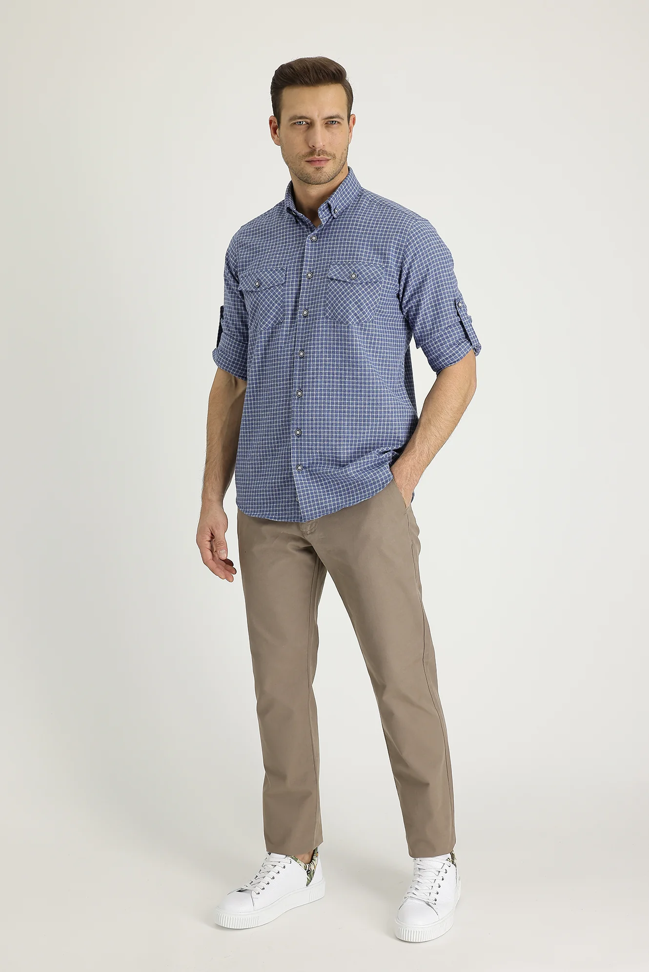 Orta Bej Slim Fit Dar Kesim Pamuk Kanvas / Chino Pantolon