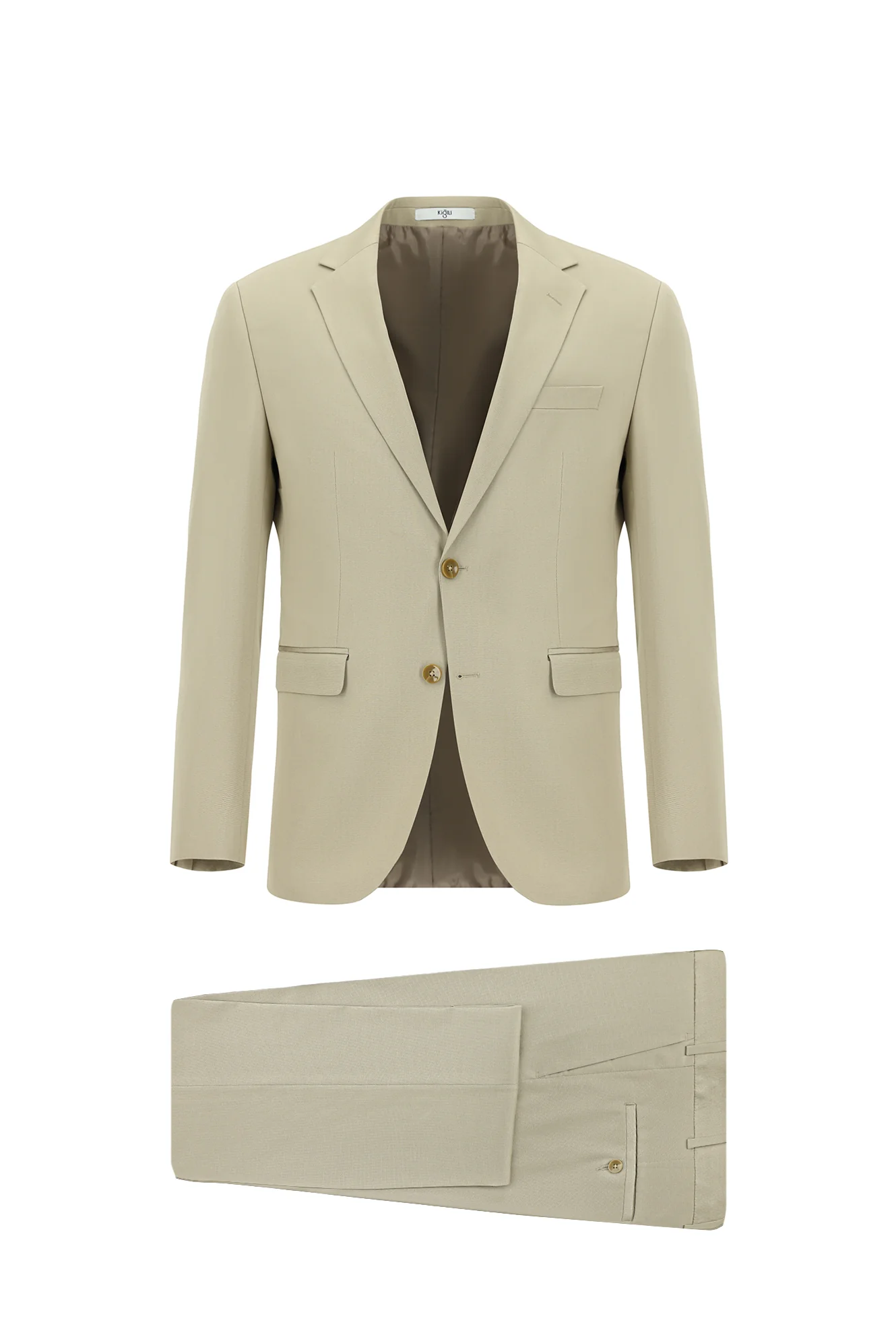 Orta Bej 7 Drop Slim Fit Dar Kesim Pamuklu Lyocell Takım Elbise