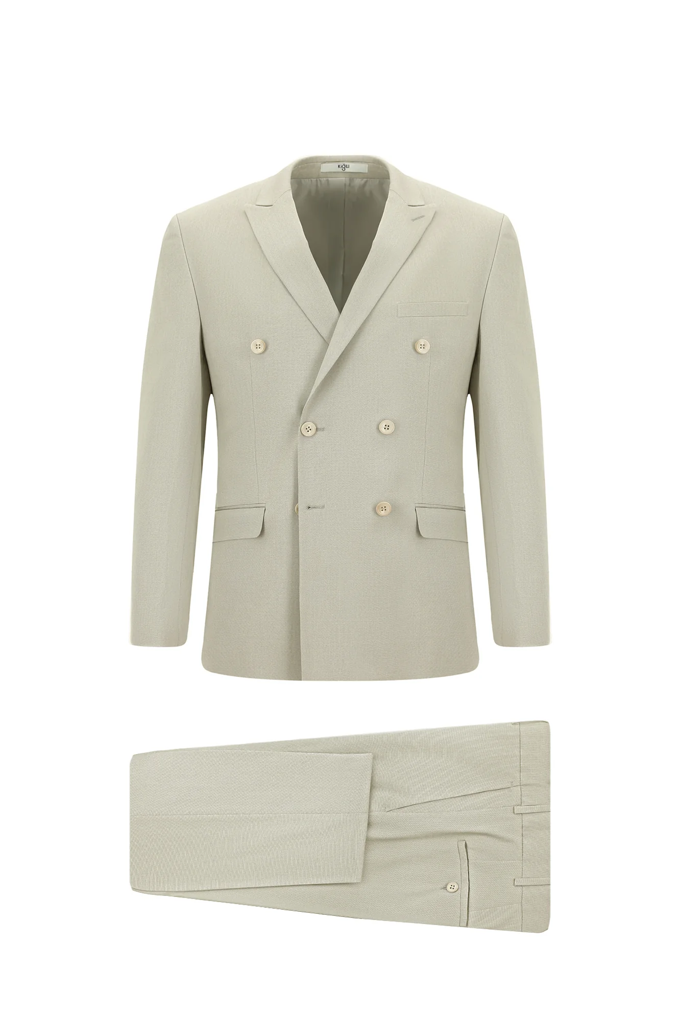 Orta Bej 7 Drop Slim Fit Dar Kesim Pamuklu Lyocell Kruvaze Takım Elbise
