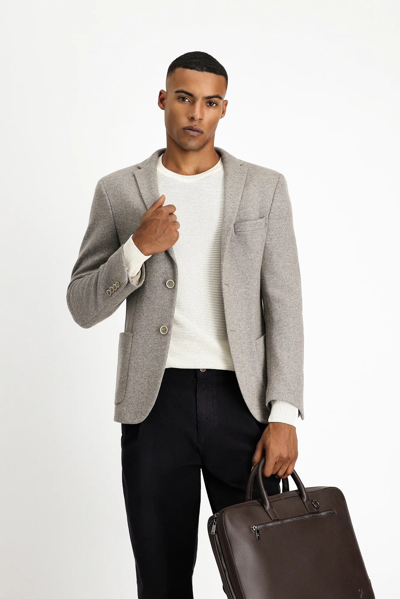 Orta Bej 7 Drop Super Slim Fit Eksra Dar Kesim Yünlü Spor Ceket - Image 2