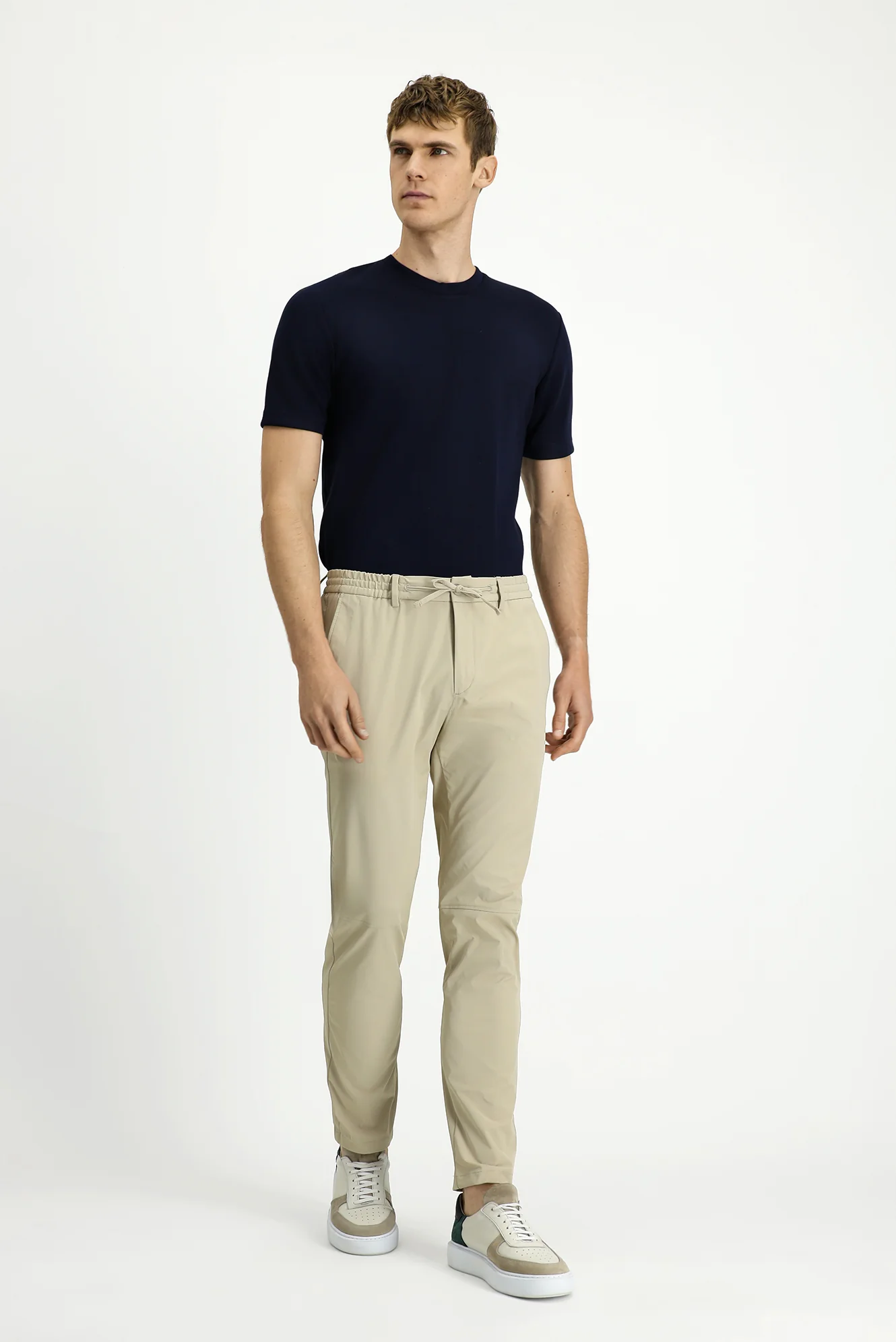 Orta Bej Techno-Line 7 Drop Super Slim Fit Eksra Dar Kesim Likralı Beli Lastikli İpli Klasik Kumaş Pantolon - Image 3