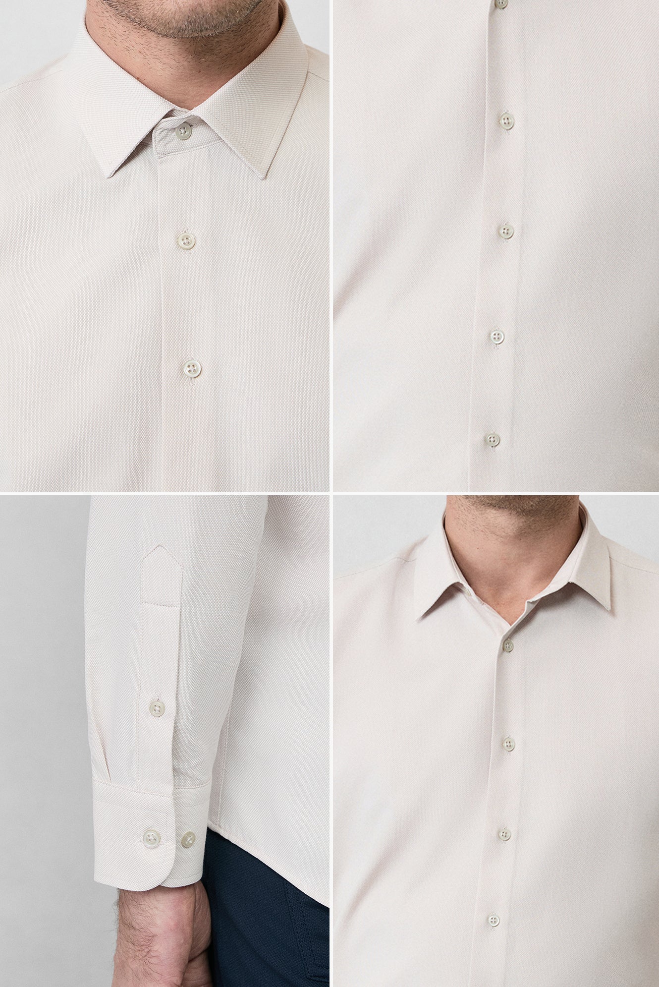 Orta Bej Uzun Kol Slim Fit Klasik Yaka Pamuklu Kolay Ütülenebilir Oxford 4 Mevsim Gömlek - Image 4