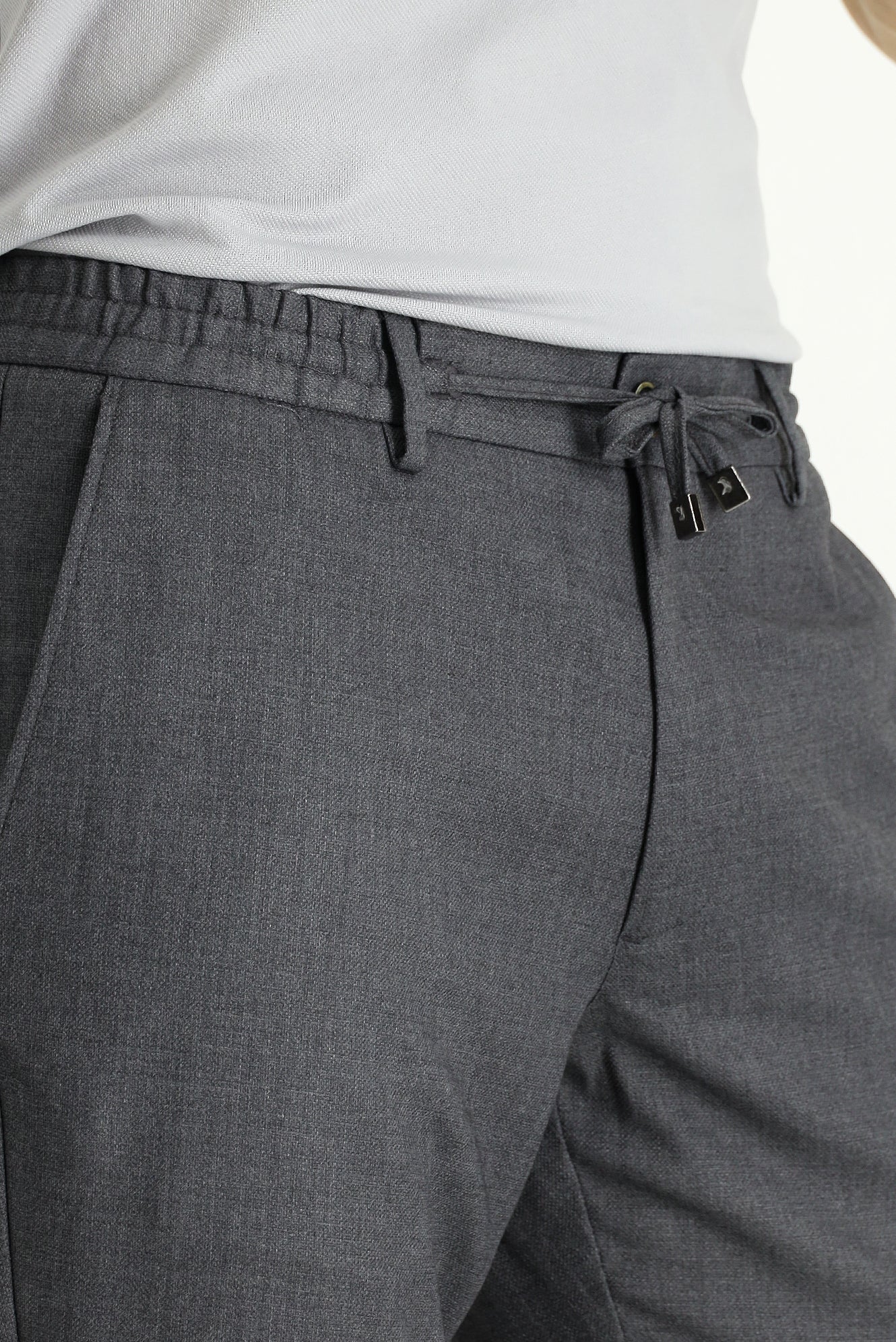 Orta Füme Slim Fit Dar Kesim Beli Bağcıklı Lastikli Pantolon - Image 3