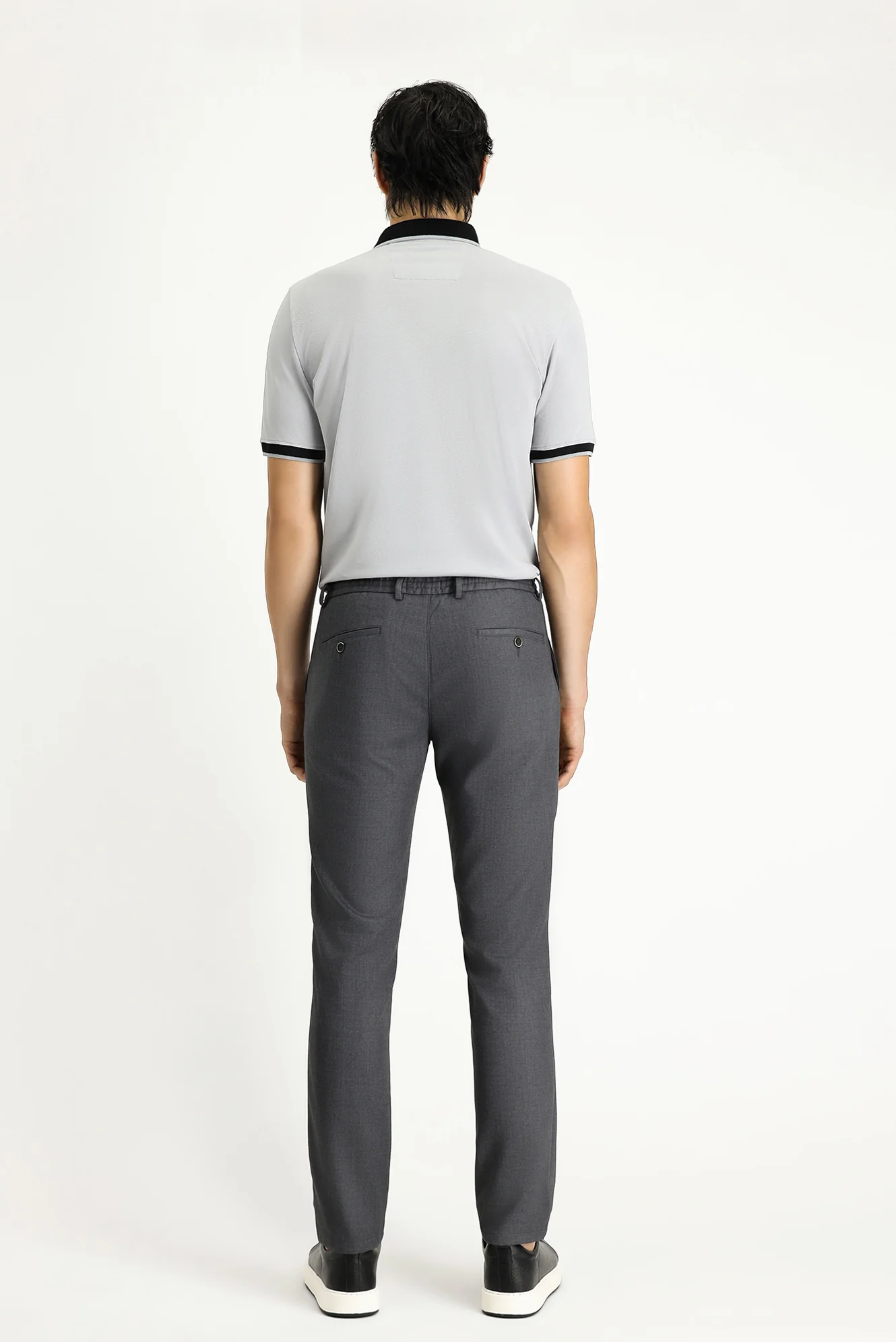 Orta Füme Slim Fit Dar Kesim Beli Bağcıklı Lastikli Pantolon - Image 4