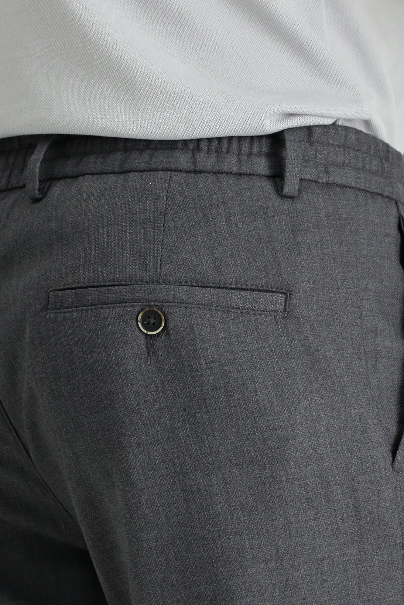 Orta Füme Slim Fit Dar Kesim Beli Bağcıklı Lastikli Pantolon - Image 5
