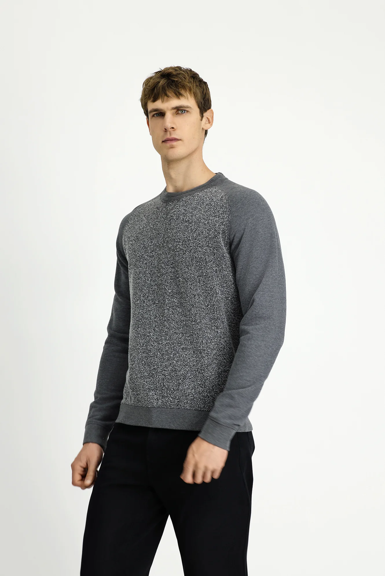 Orta Füme Bisiklet Yaka Regular Fit Desenli Pamuklu Sweatshirt - Image 4