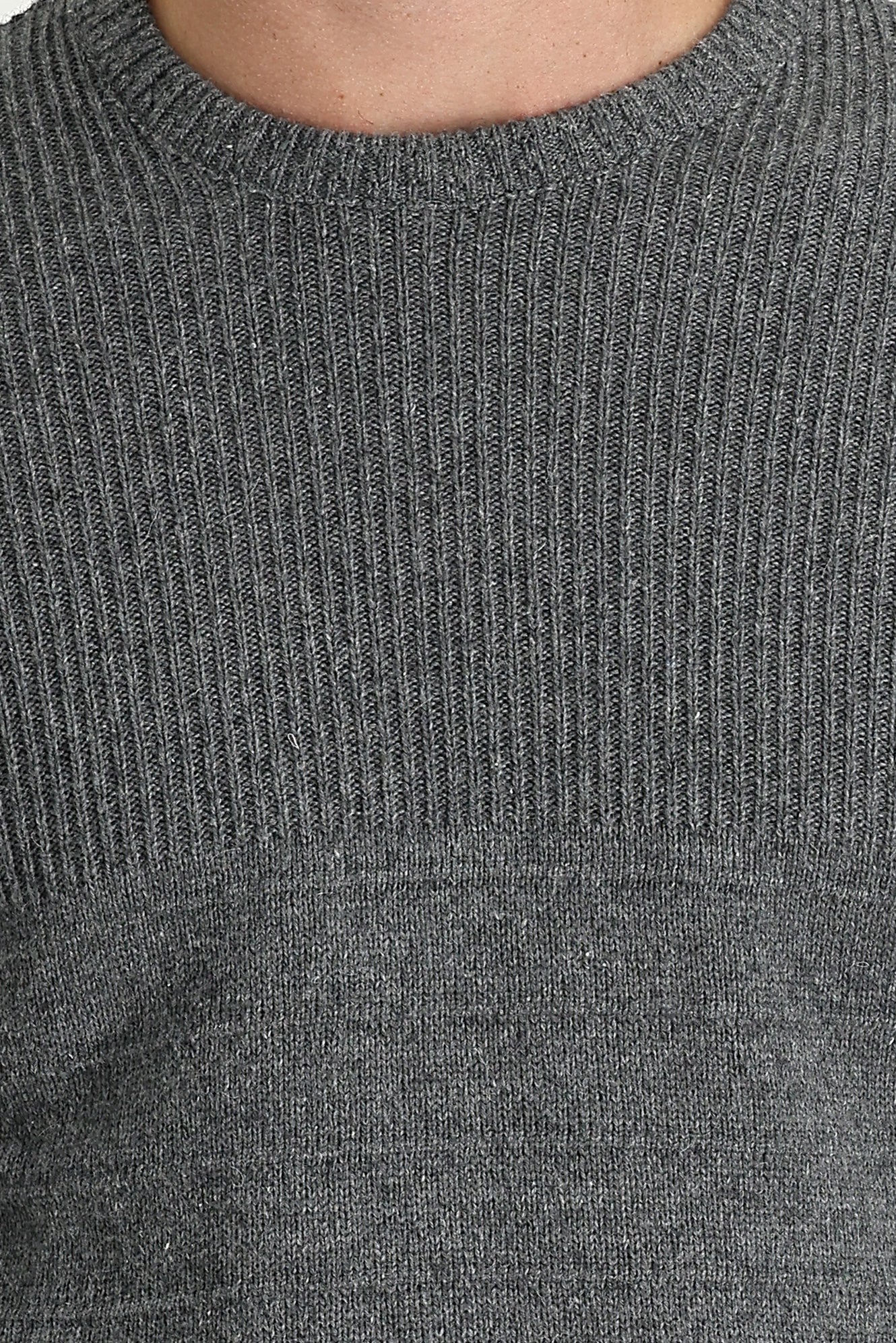 Orta Füme Bisiklet Yaka Slim Fit Dar Kesim Desenli Triko Kazak - Image 4