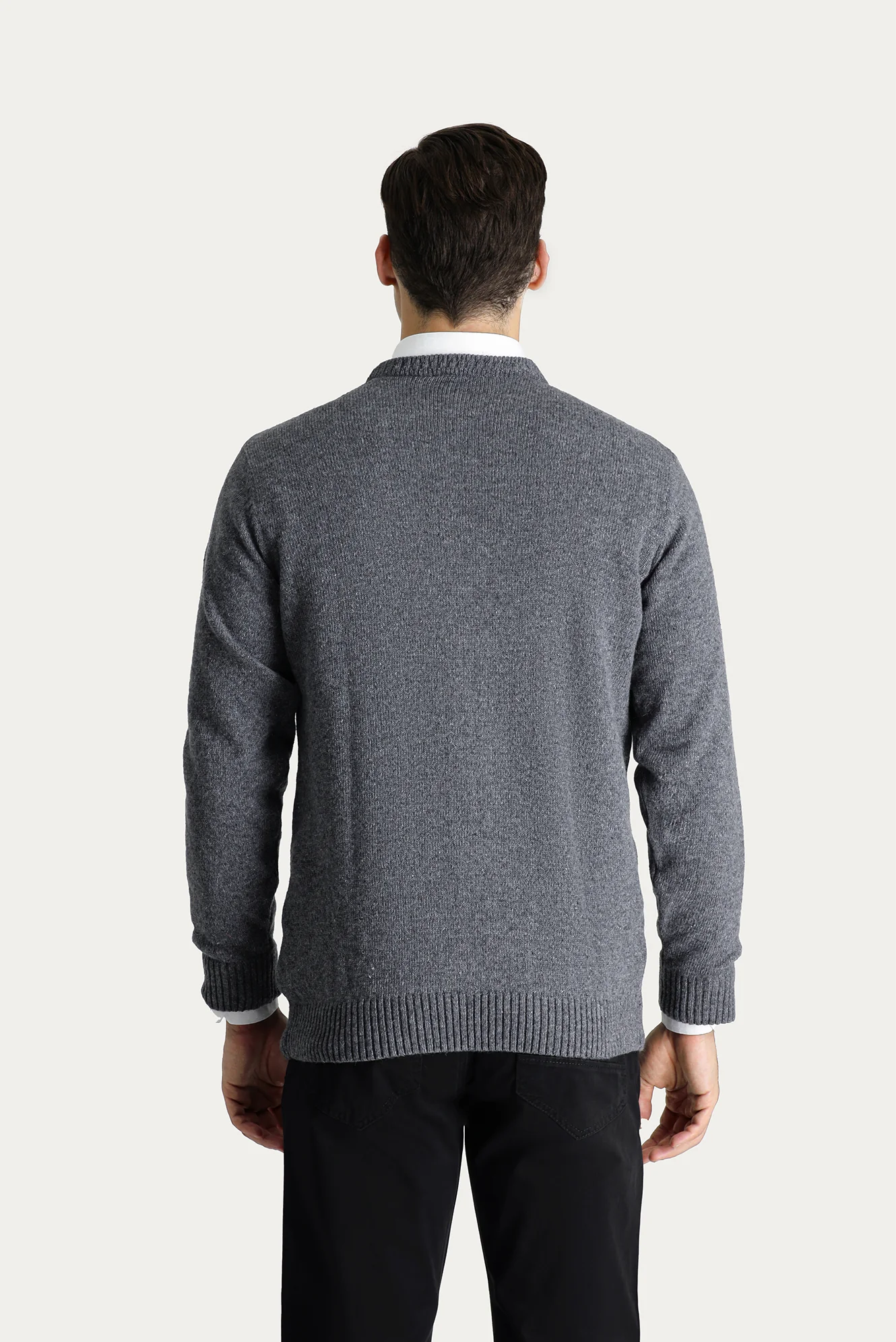 Orta Füme Bisiklet Yaka Slim Fit Dar Kesim Yünlü Desenli Triko Kazak - Image 3