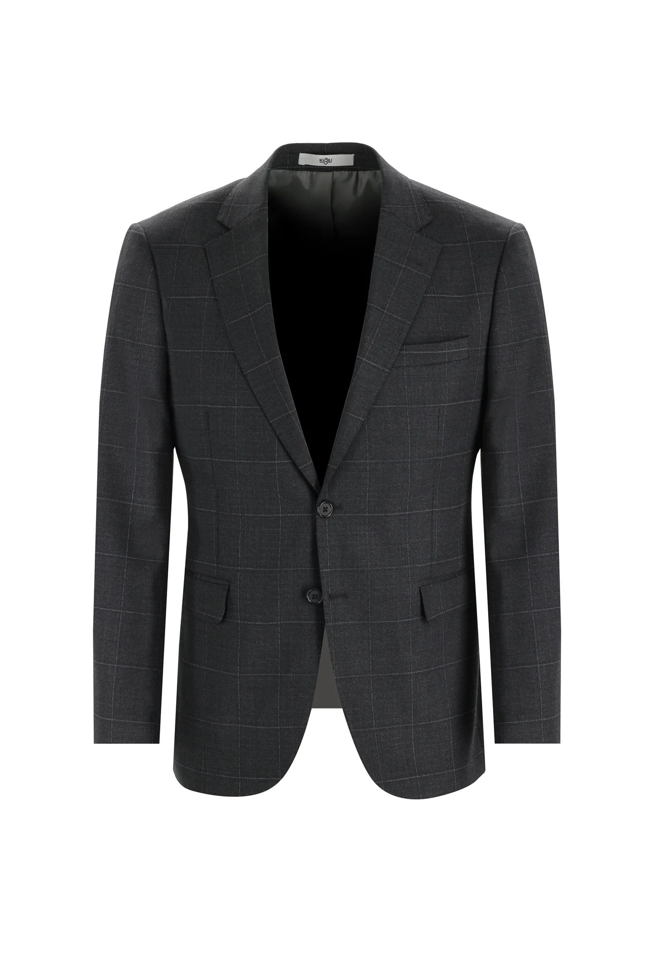 Orta Füme 7 Drop Slim Fit Dar Kesim Kareli Yünlü Takım Elbise - Image 2