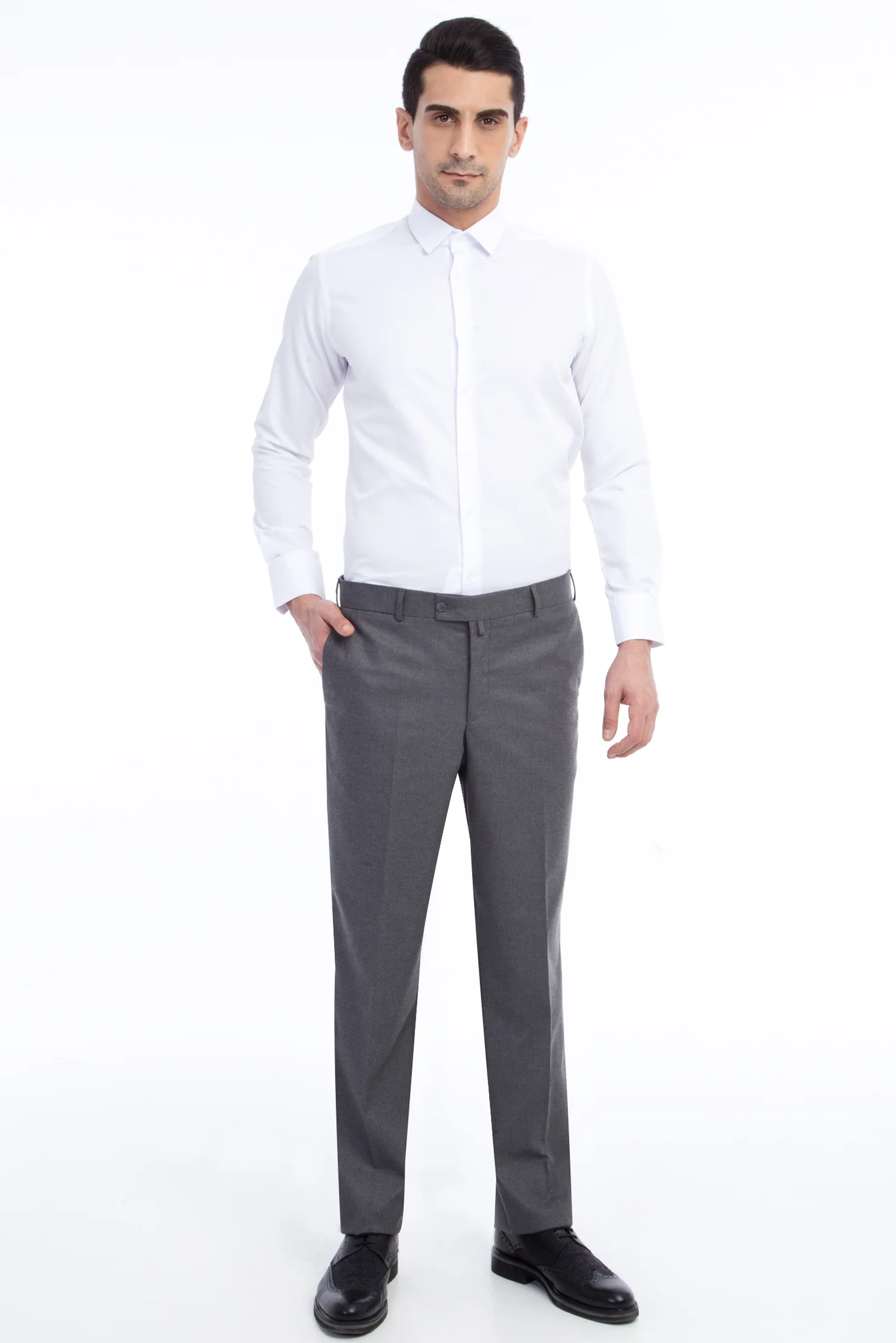 Orta Füme 4 Drop Relaxed Fit Rahat Kesim Klasik Kumaş Pantolon