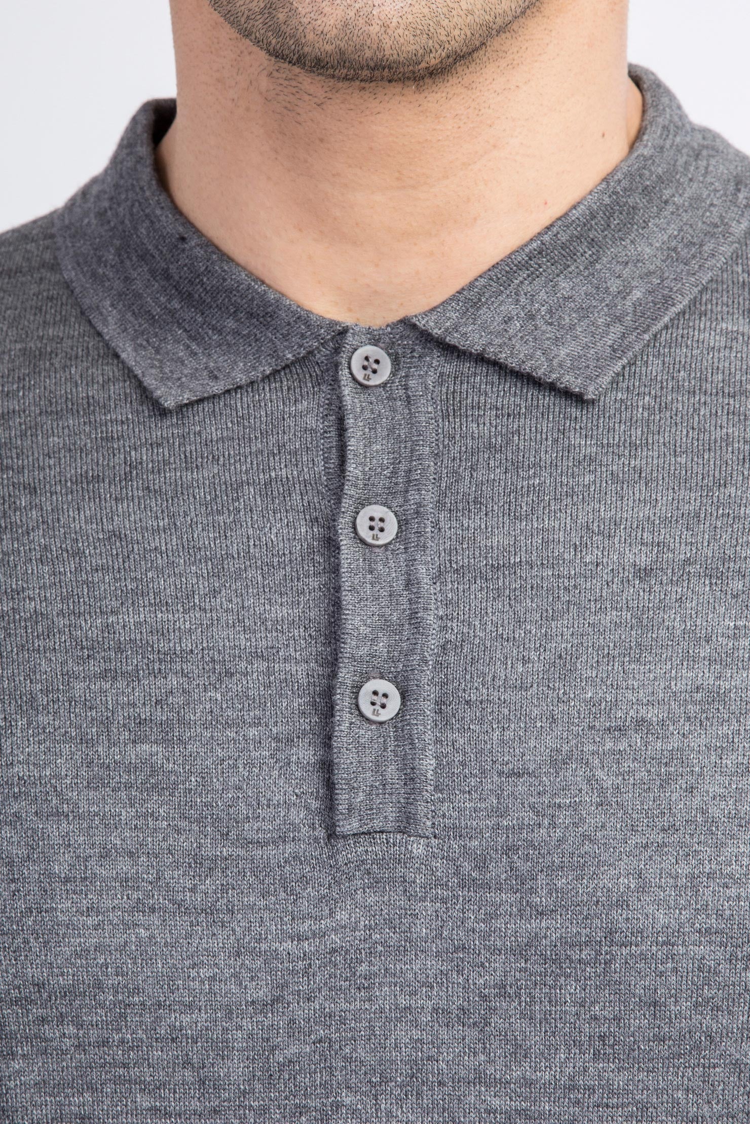 Orta Füme Polo Yaka Regular Fit Yünlü Triko Kazak - Image 2