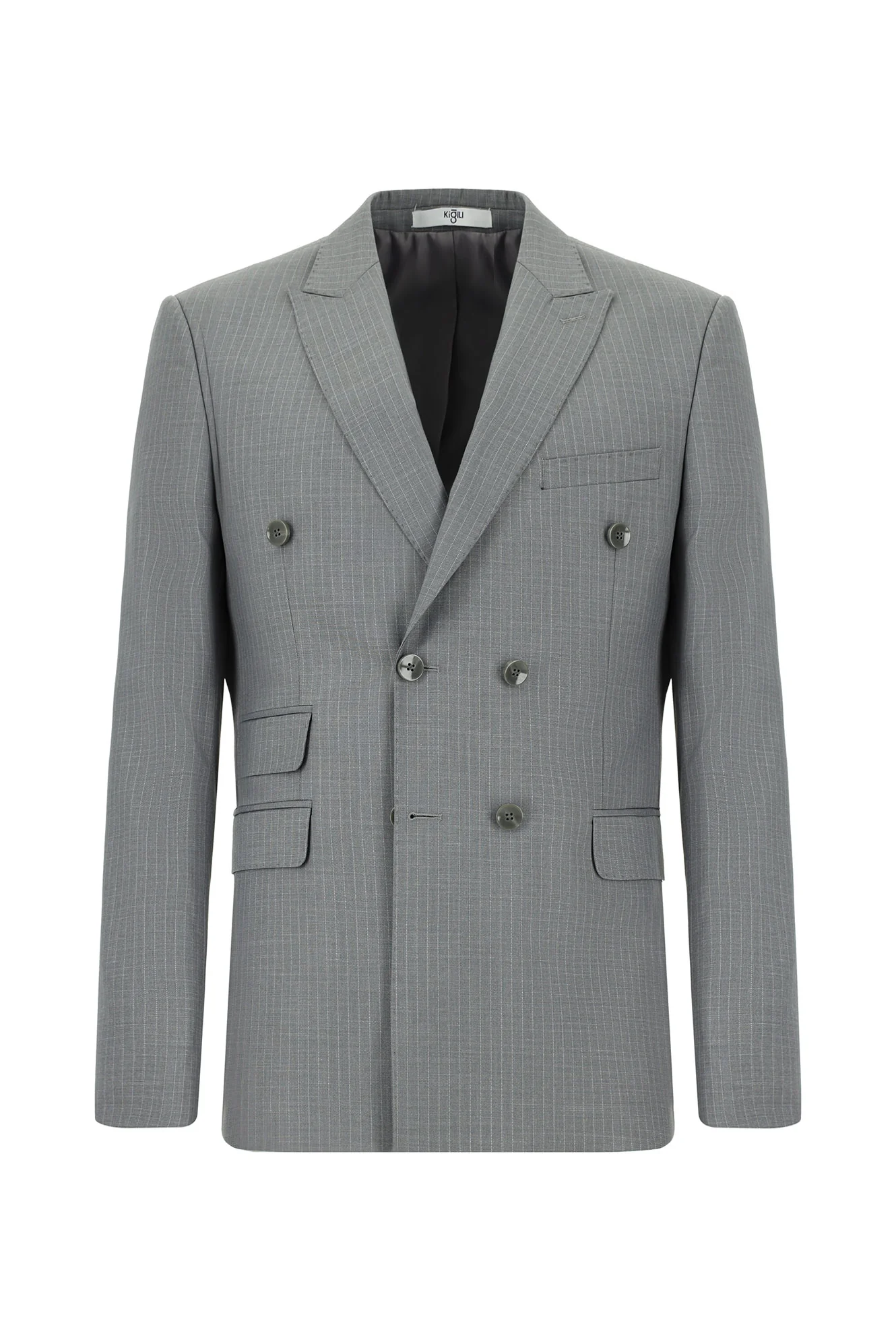 Orta Füme 6 Drop Regular Fit Standart Kesim Çizgili Kruvaze Takım Elbise - Image 2
