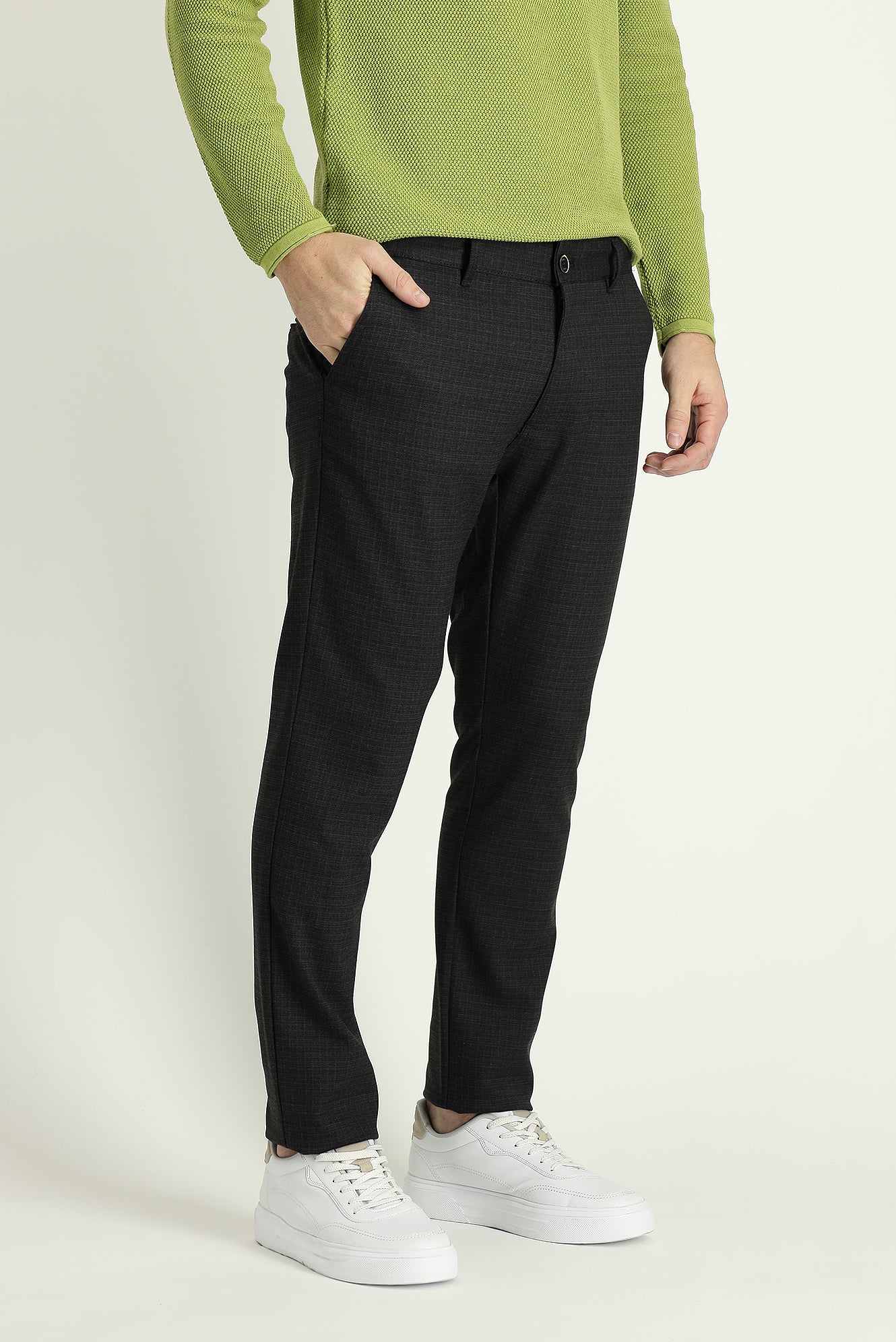Orta Füme Regular Fit Standart Kesim Desenli Likralı Kanvas / Chino Pantolon - Image 2