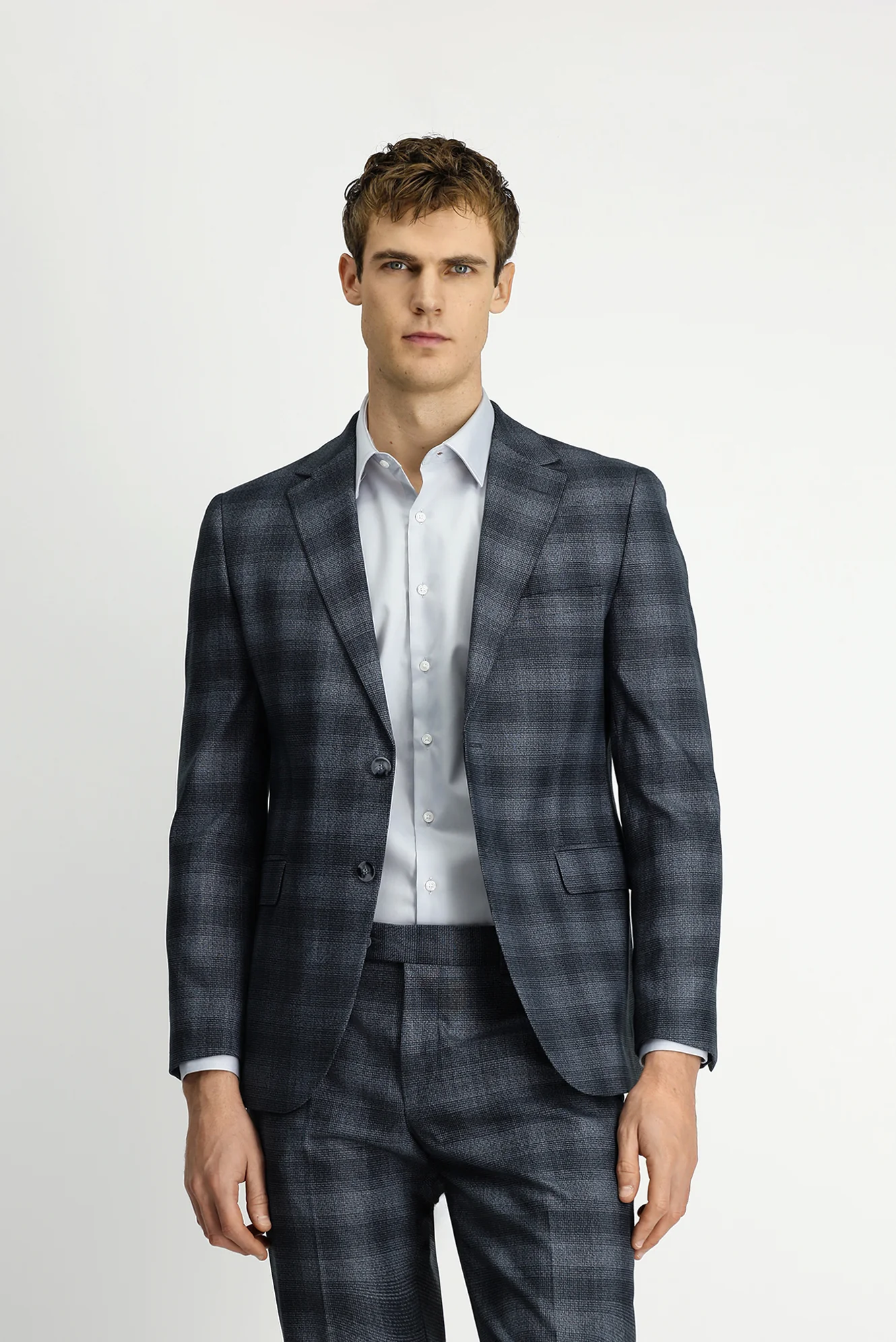 Orta Füme 7 Drop Slim Fit Dar Kesim Ekose Takım Elbise - Image 3
