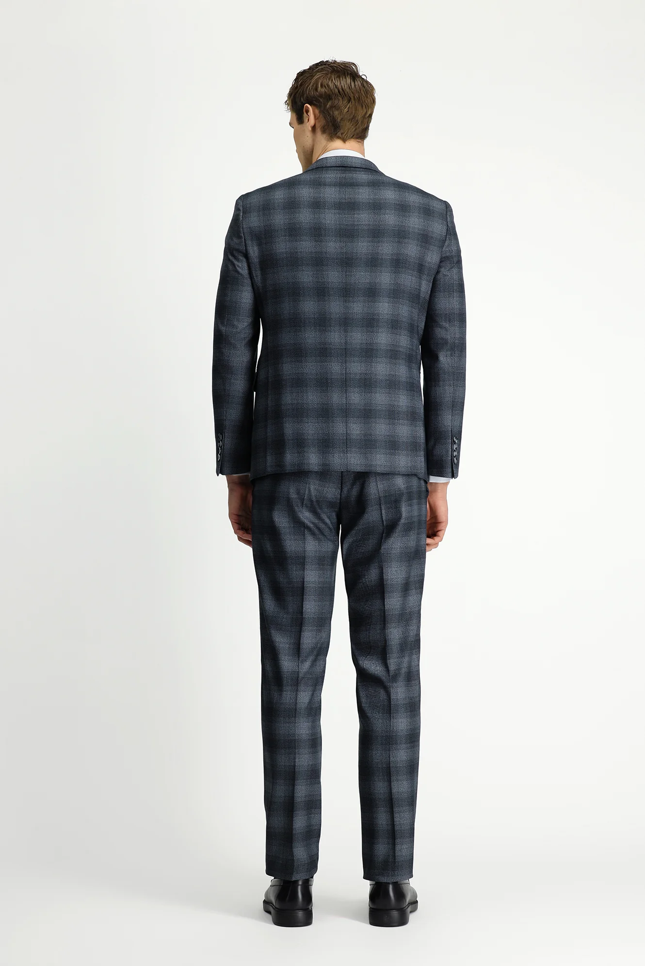 Orta Füme 7 Drop Slim Fit Dar Kesim Ekose Takım Elbise - Image 4